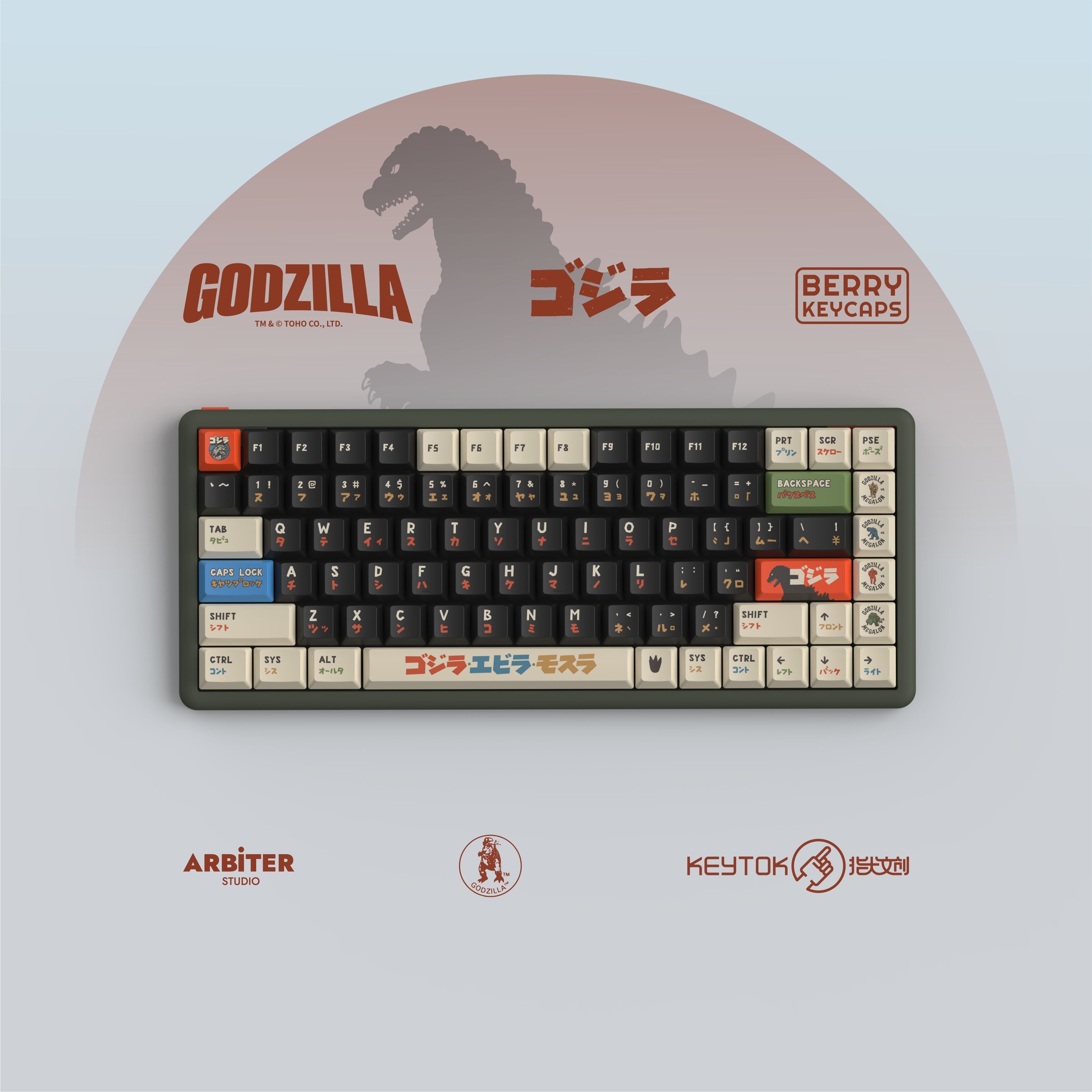 Keytok BERRY Low-Profile Black Classic Godzilla Keycaps 173pcs / Set