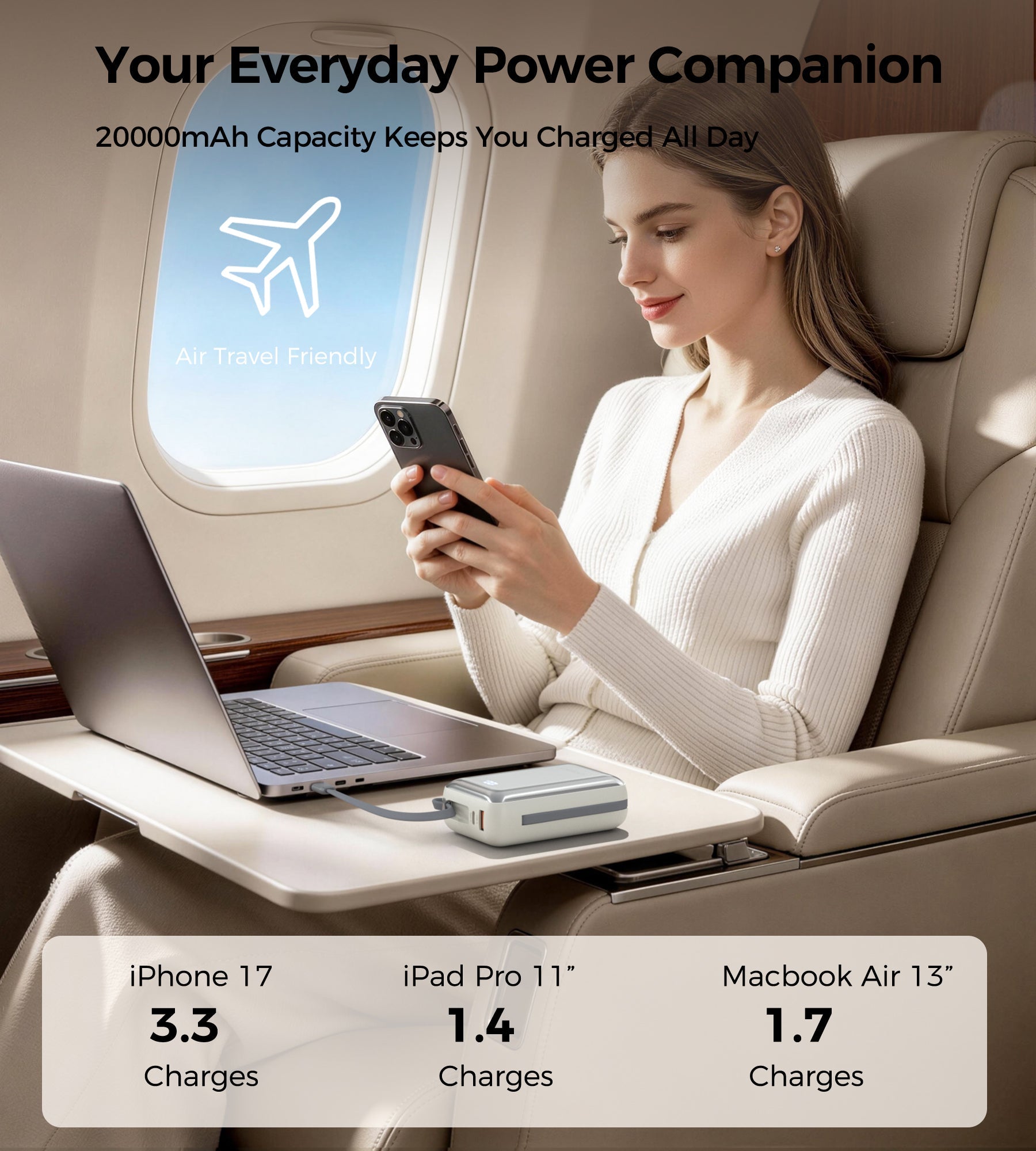 Choetech PowerLeap 20000mAh 45W Power Bank with USB-C and Lightning Cables