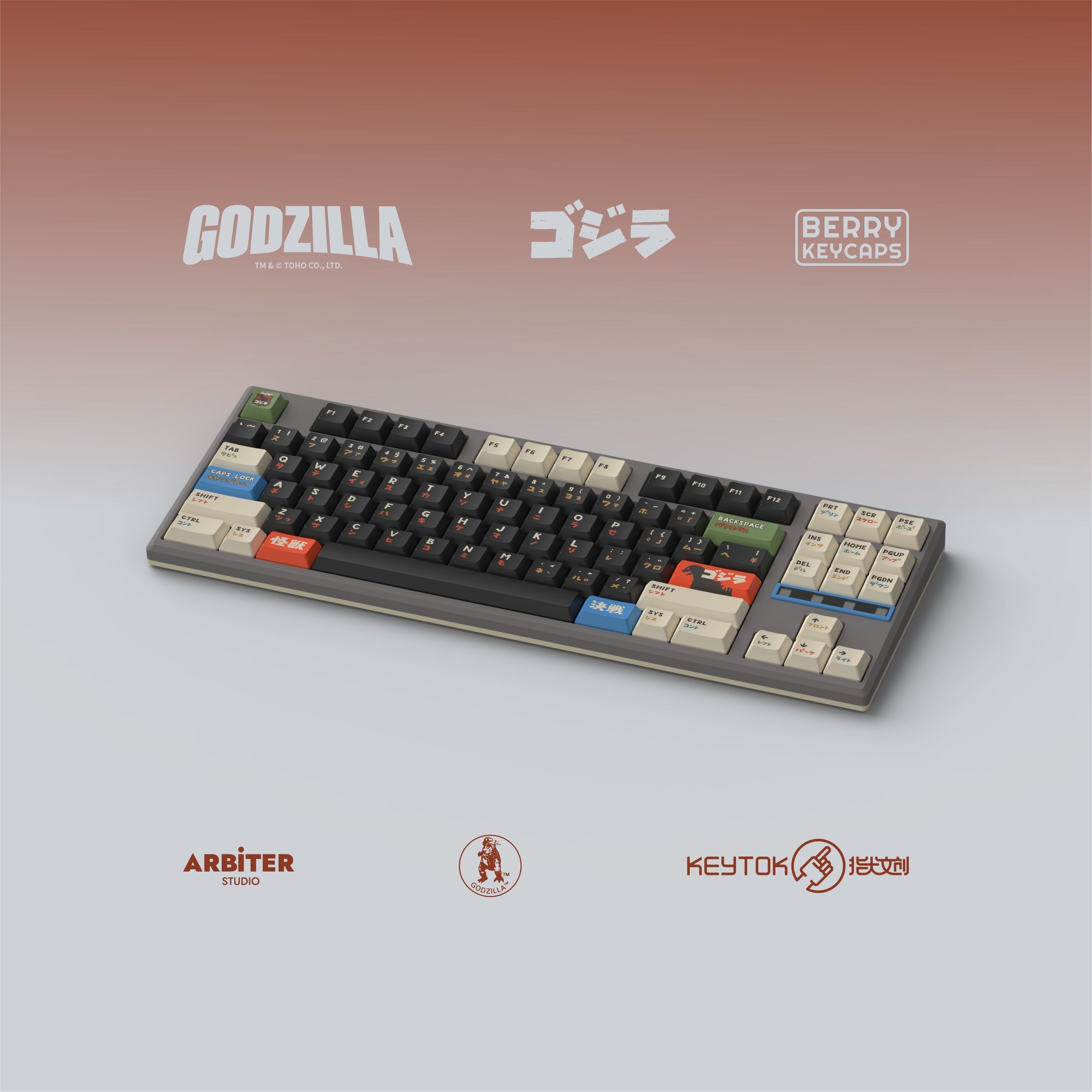 Keytok BERRY Low-Profile Black Classic Godzilla Keycaps 173pcs / Set