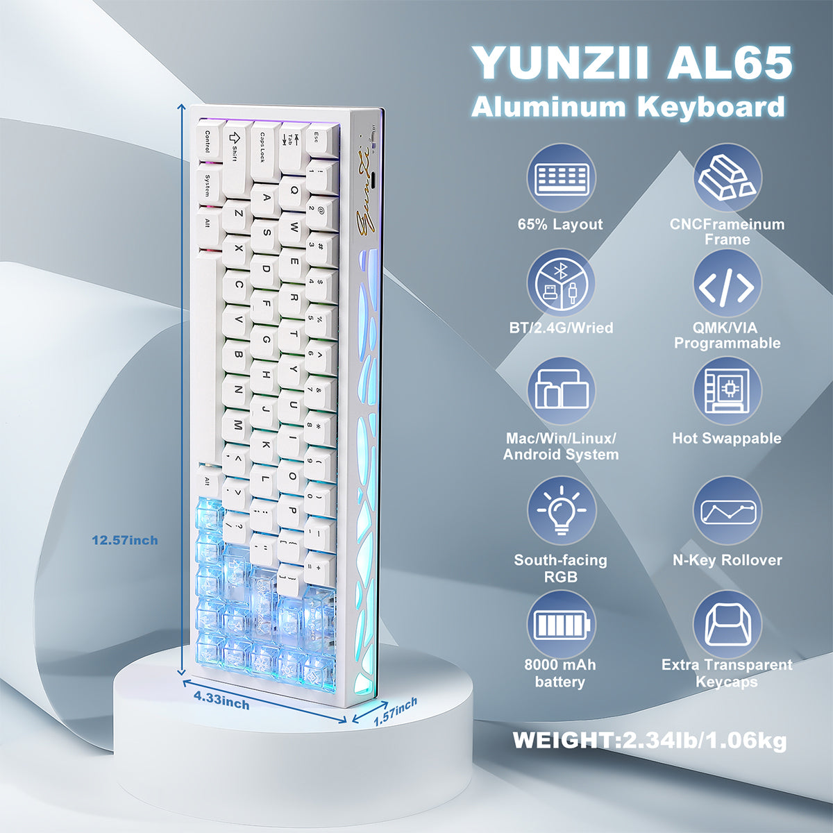 YUNZII AL65 QMK/VIA Hollow Gasket Wireless Mechanical Keyboard