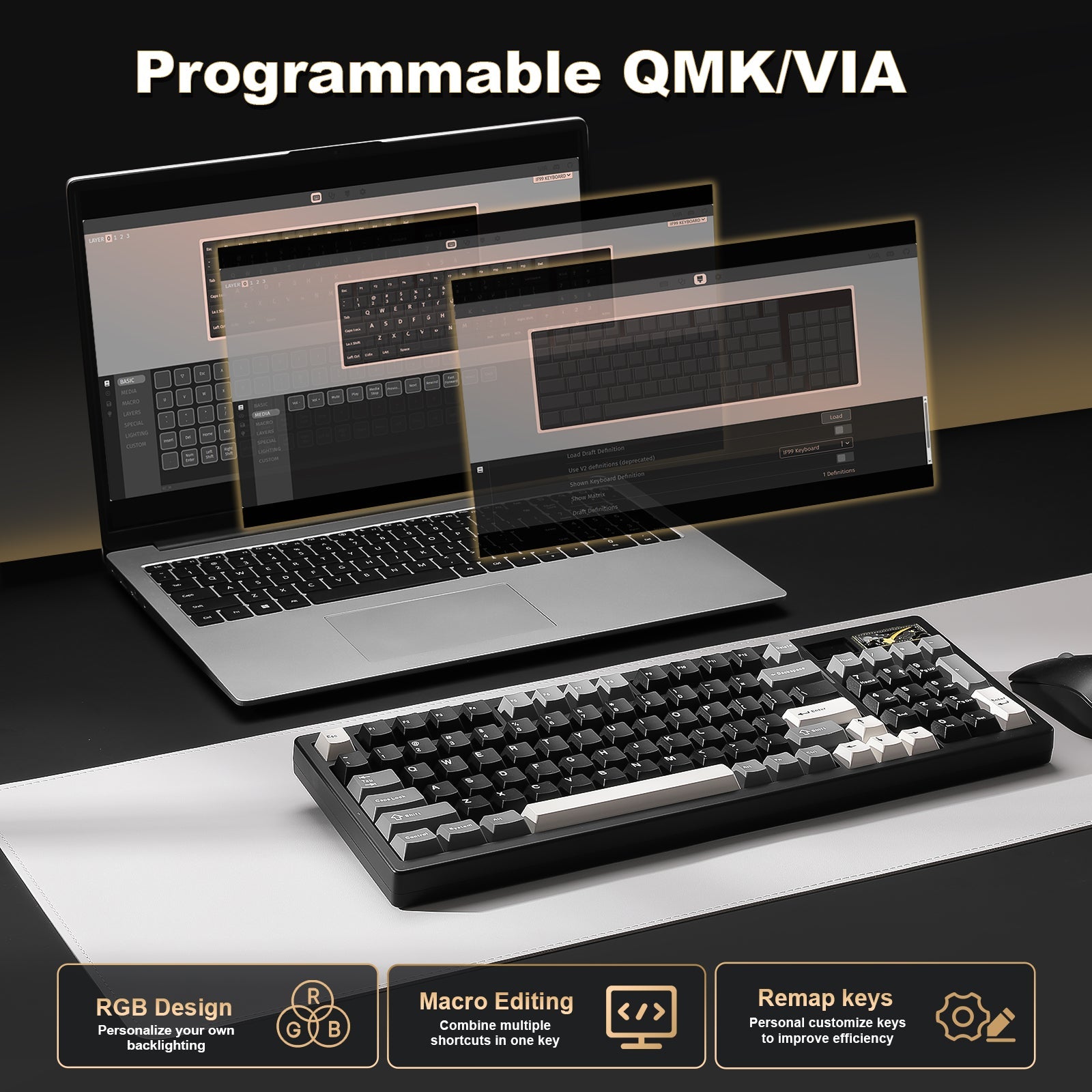 YUNZII IF99 QMK/VIA Full Size Wireless Mechanical Keyboard with LCD Screen