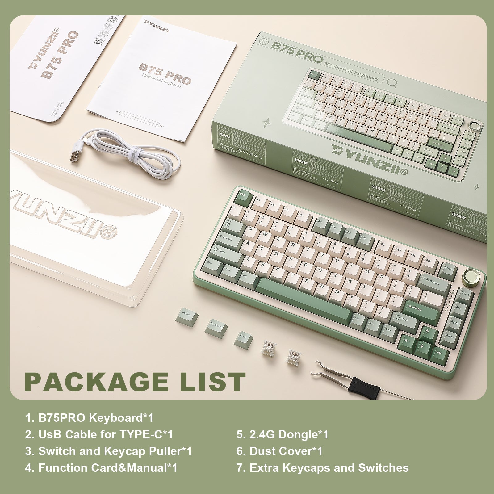 YUNZII B75 Pro Tri-Mode Hot-Swap Wireless Mechanical Keyboard
