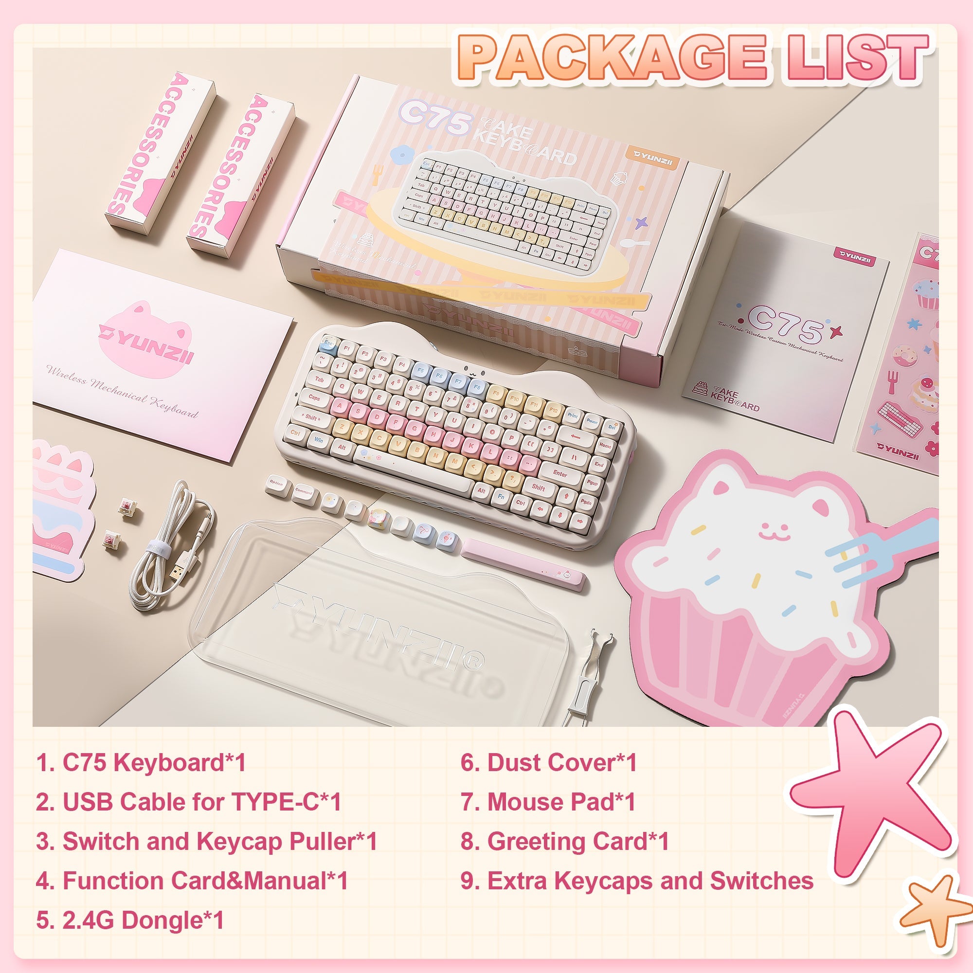 YUNZII C75 Cake Meow Hot-Swap Wireless Mechanical Keyboard