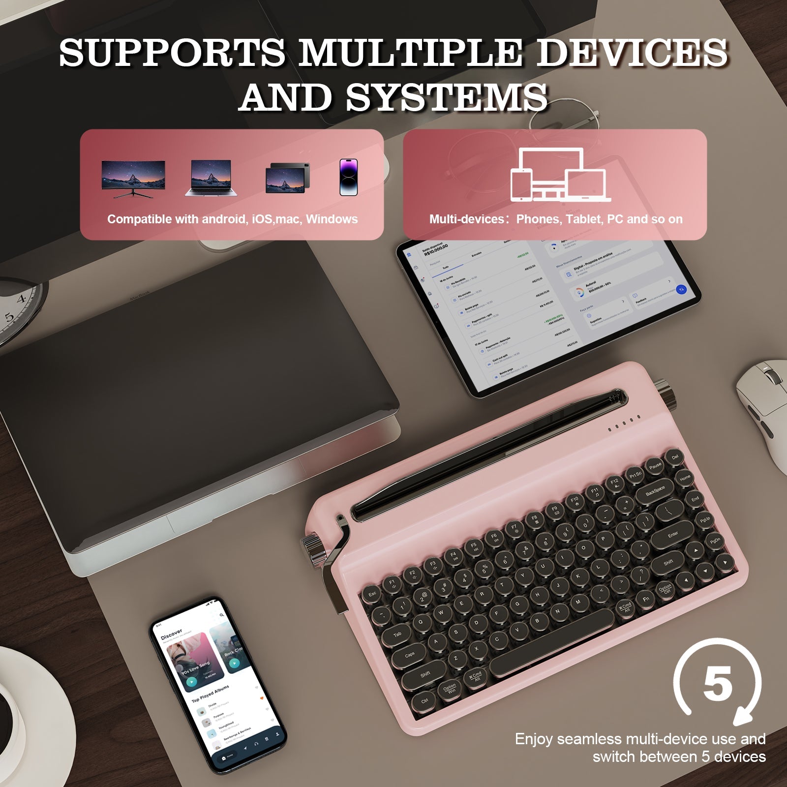 YUNZII QL75 Retro Typewriter QMK/VIA Wireless Mechanical Keyboard