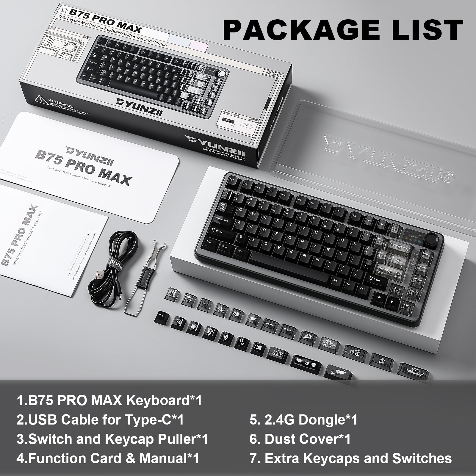 YUNZII B75 PRO MAX QMK/VIA Knob TFT Screen Wireless Mechanical Keyboard