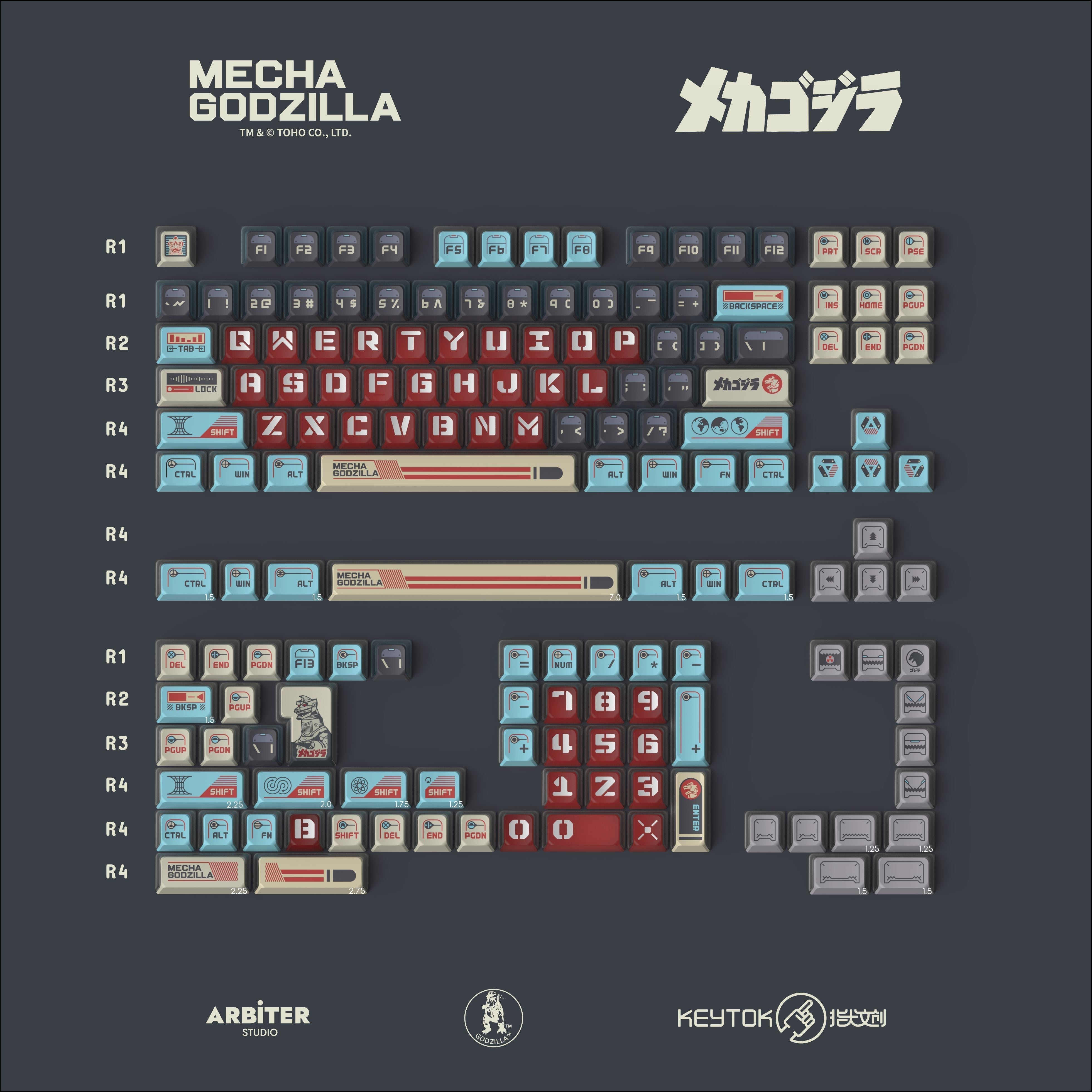 Keytok KOL Mecha Godzilla Dye-Sub PBT Keycaps 157pcs / Set