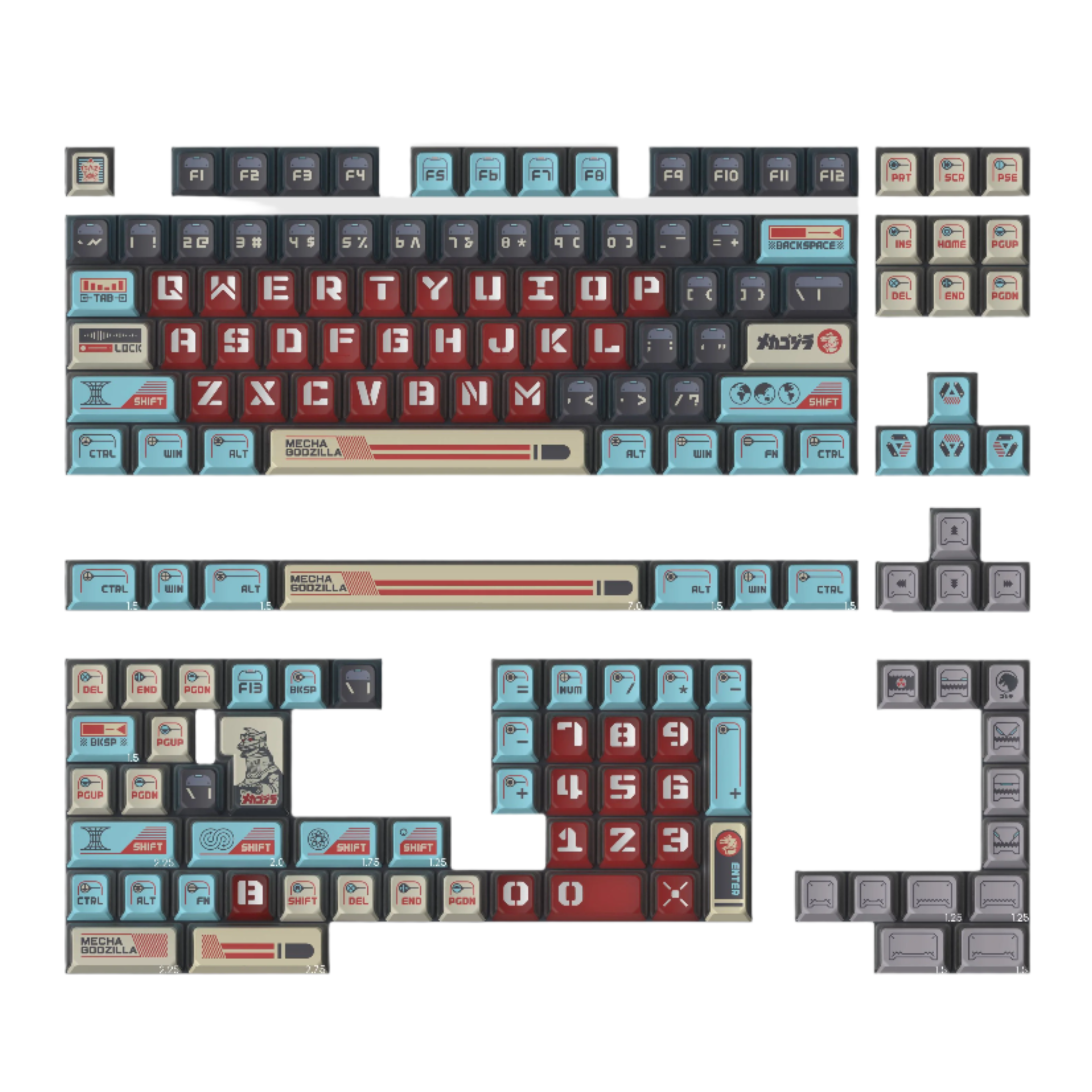 Keytok KOL Mecha Godzilla Dye-Sub PBT Keycaps 157pcs / Set