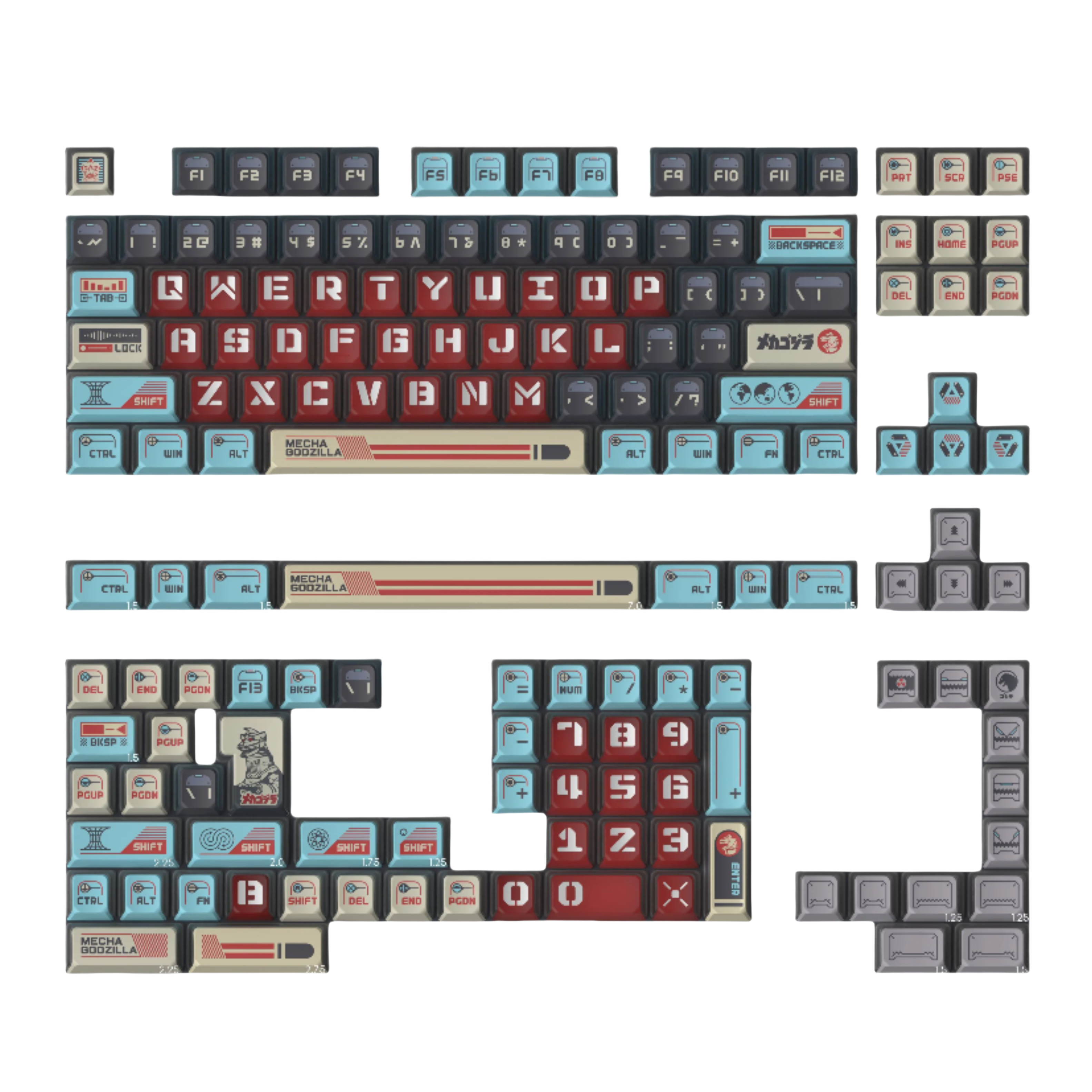 Keytok KOL Mecha Godzilla Dye-Sub PBT Keycaps 157pcs / Set