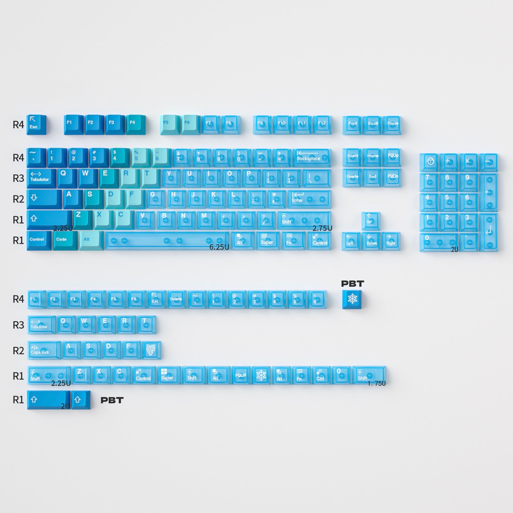 Snow Mountain PBT Dye-Sub + PC Pad-Printed Cherry OEM Profile Keycaps