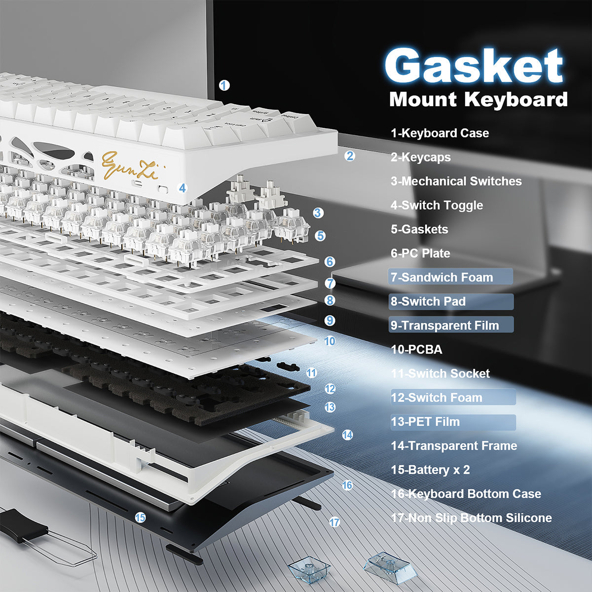 YUNZII AL65 QMK/VIA Hollow Gasket Wireless Mechanical Keyboard