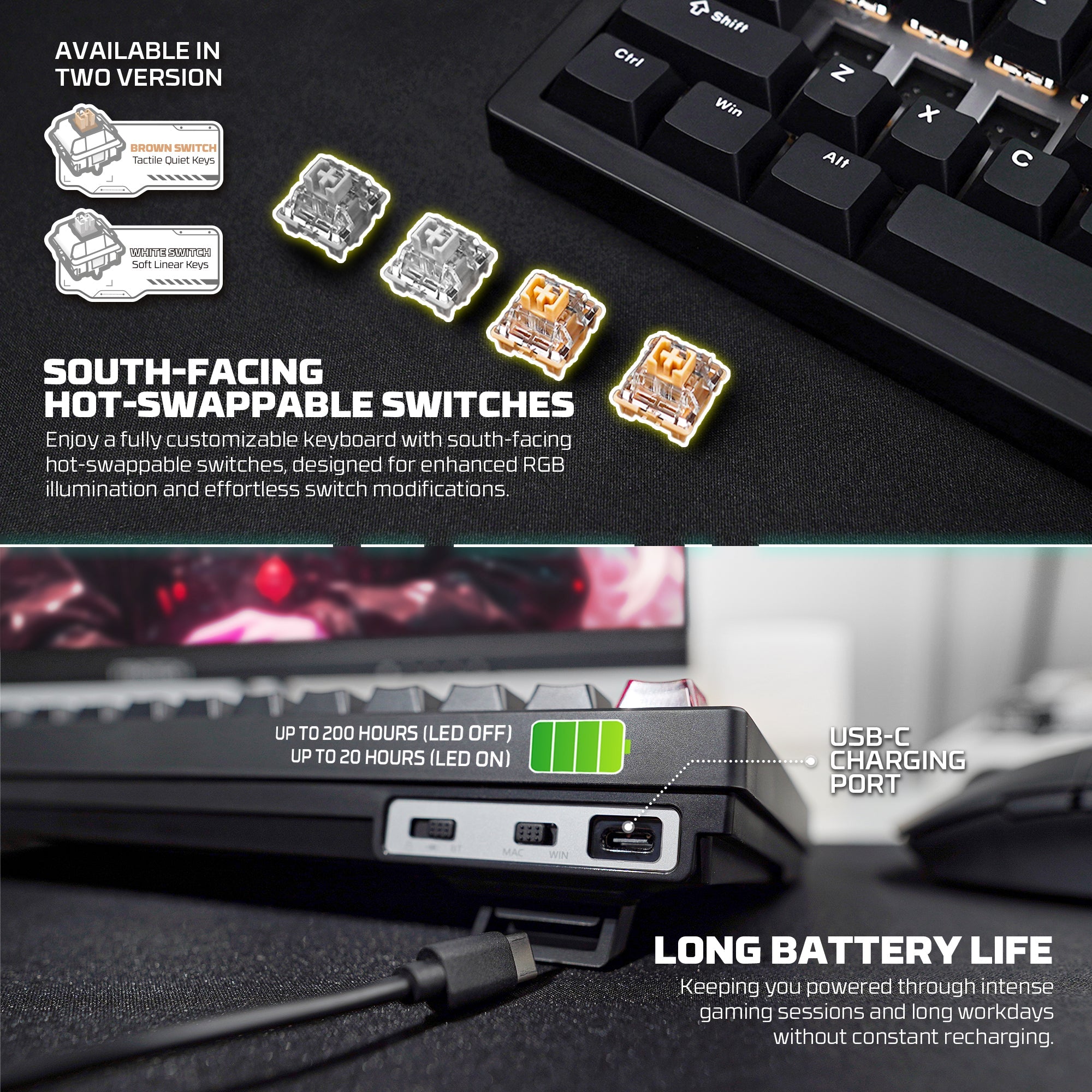 Fantech MAXFIT6 60% Hot-Swap QMK/VIA Wireless Mechanical Keyboard with Knob