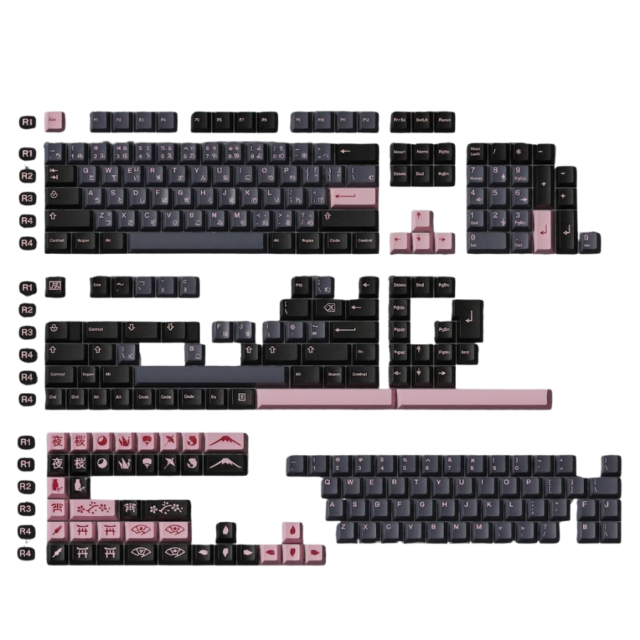 JTK NightSakura Cherry Profile Doubleshot+Tripleshot PBT&ABS Keycap Set