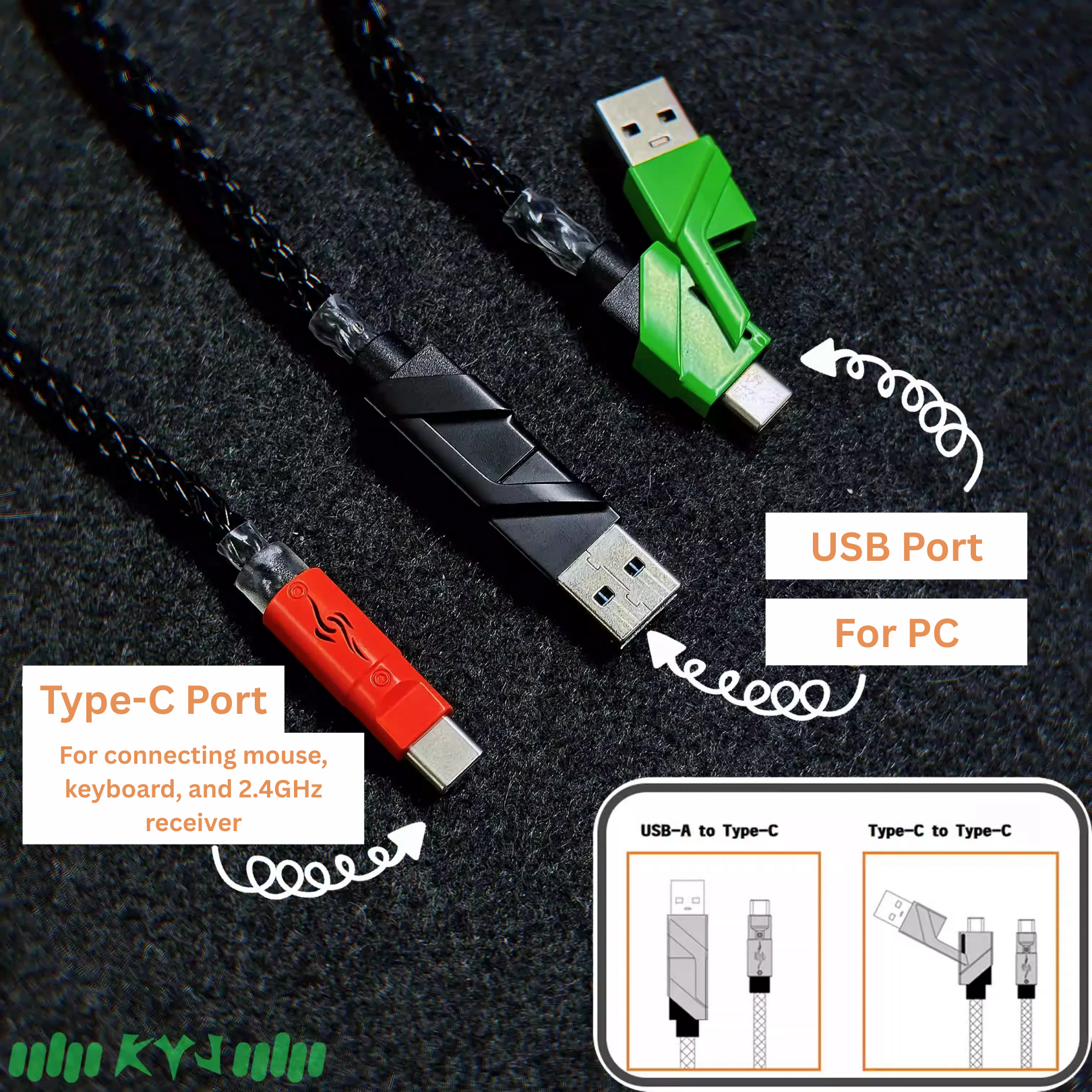 Keydom One-to-Two Connector RGB 8K Cable [With Storage Bag]