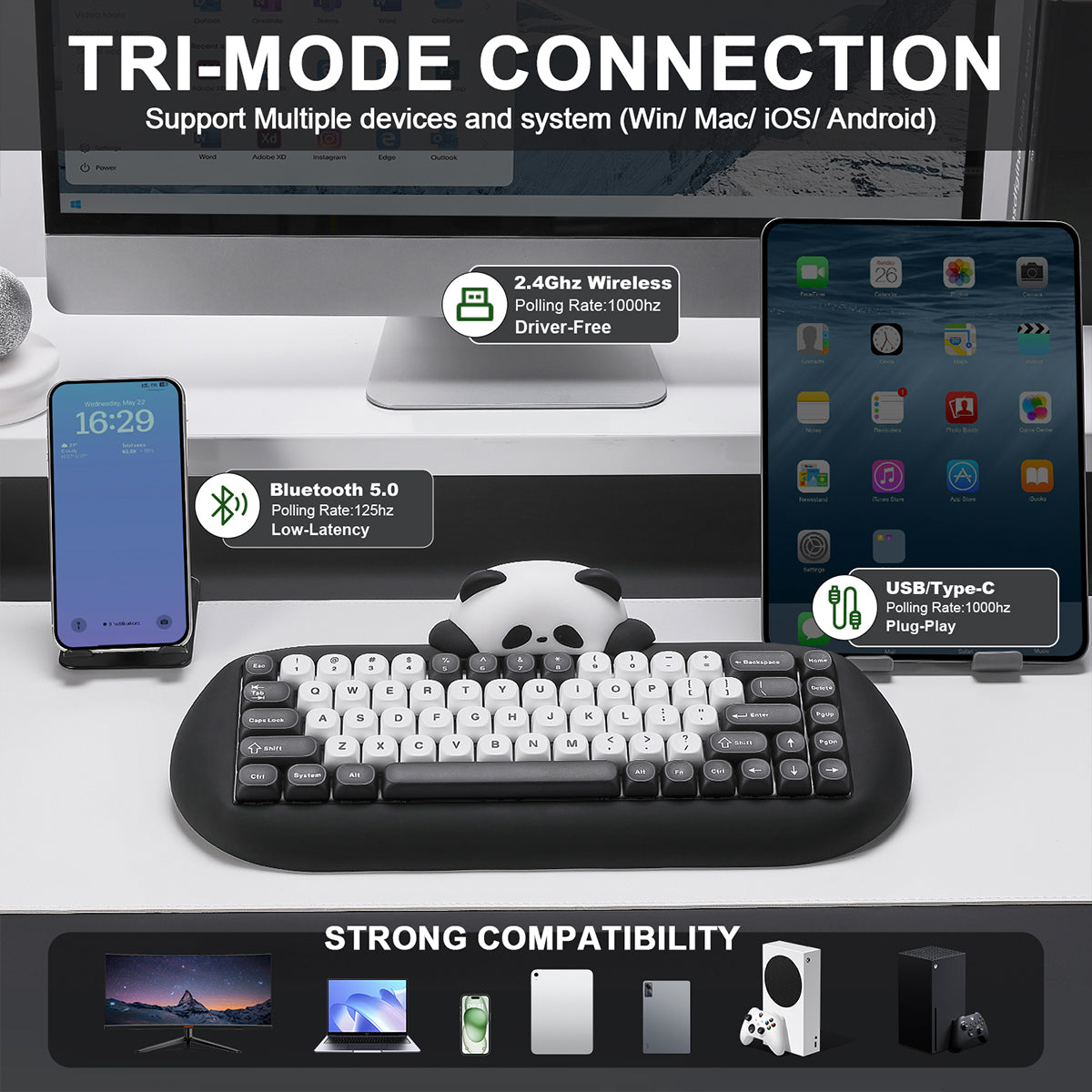 YUNZII C68 Panda Hot-Swap Wireless Mechanical Keyboard Panda Switch