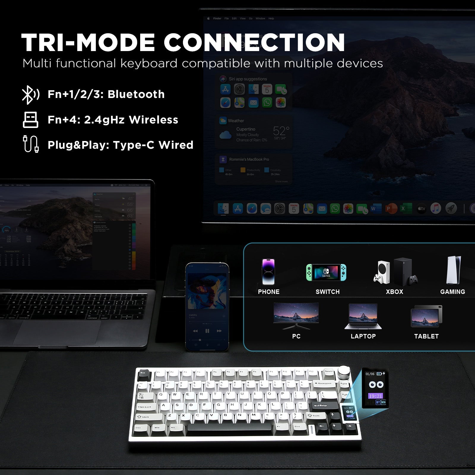 YUNZII AL80 QMK Aluminum Wireless Mechanical Keyboard with LCD Screen