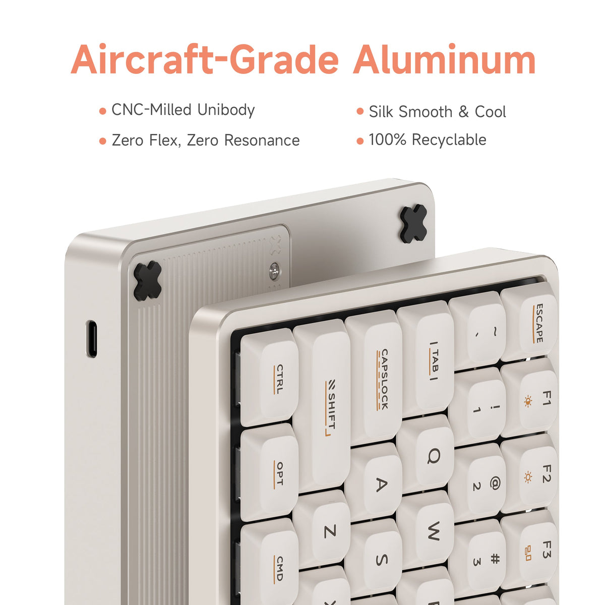 IQUNIX Magi96 Low Profile Aluminum Wireless Mechanical Keyboard - Gold Red Switch (Ochre White)