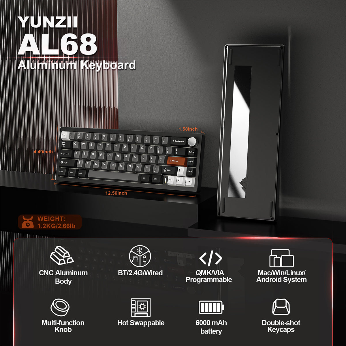 YUNZII AL68 QMK/VIA Tri-Mode Hot-Swap Wireless Mechanical Keyboard