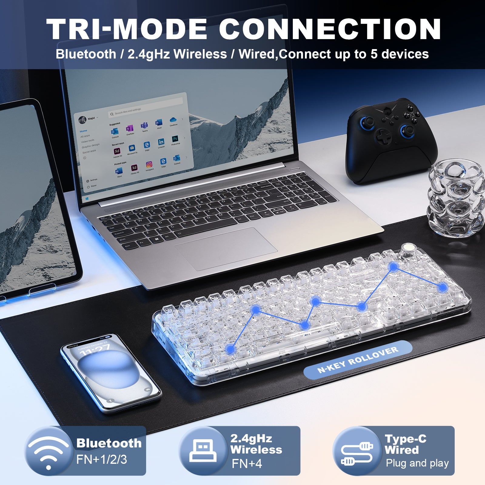 YUNZII X98 Transparent QMK/VIA Wireless Mechanical Keyboard