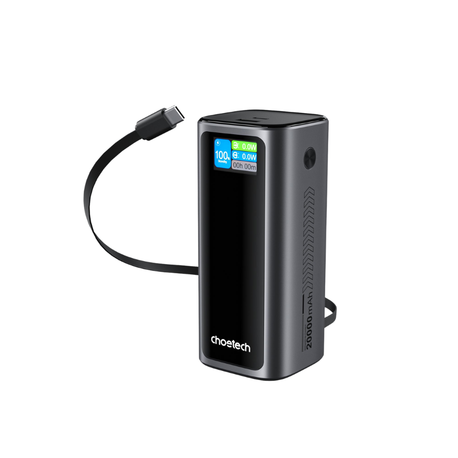 Choetech PowerLeap 20000mAh 130W Built-in USB-C Cable TFT Display Fast Charging Power Bank