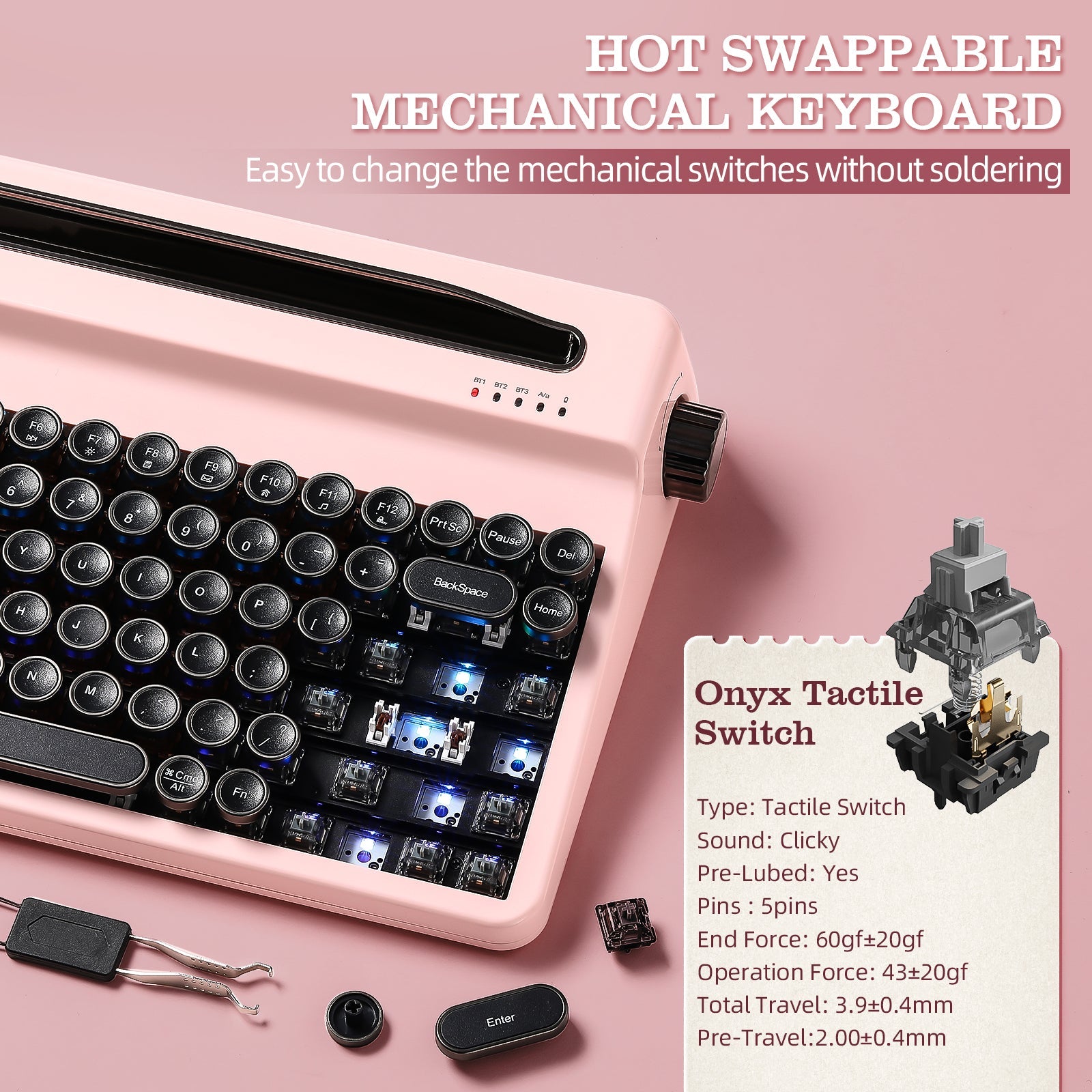 YUNZII QL75 Retro Typewriter QMK/VIA Wireless Mechanical Keyboard