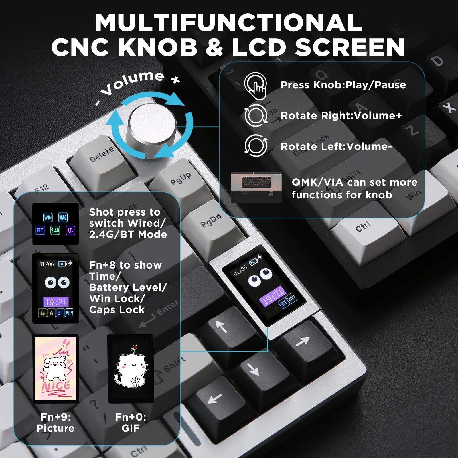 YUNZII AL80 QMK Aluminum Wireless Mechanical Keyboard with LCD Screen