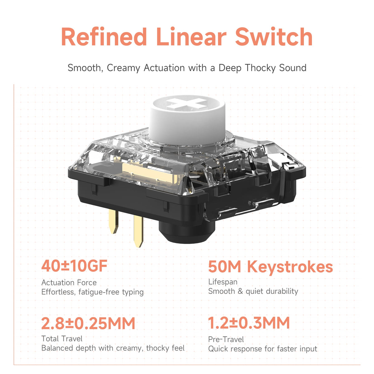 Gold Red low-profile switch construction and travel specifications