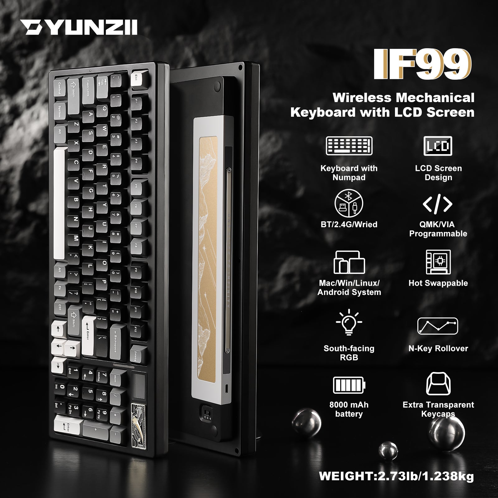 YUNZII IF99 QMK/VIA Full Size Wireless Mechanical Keyboard with LCD Screen
