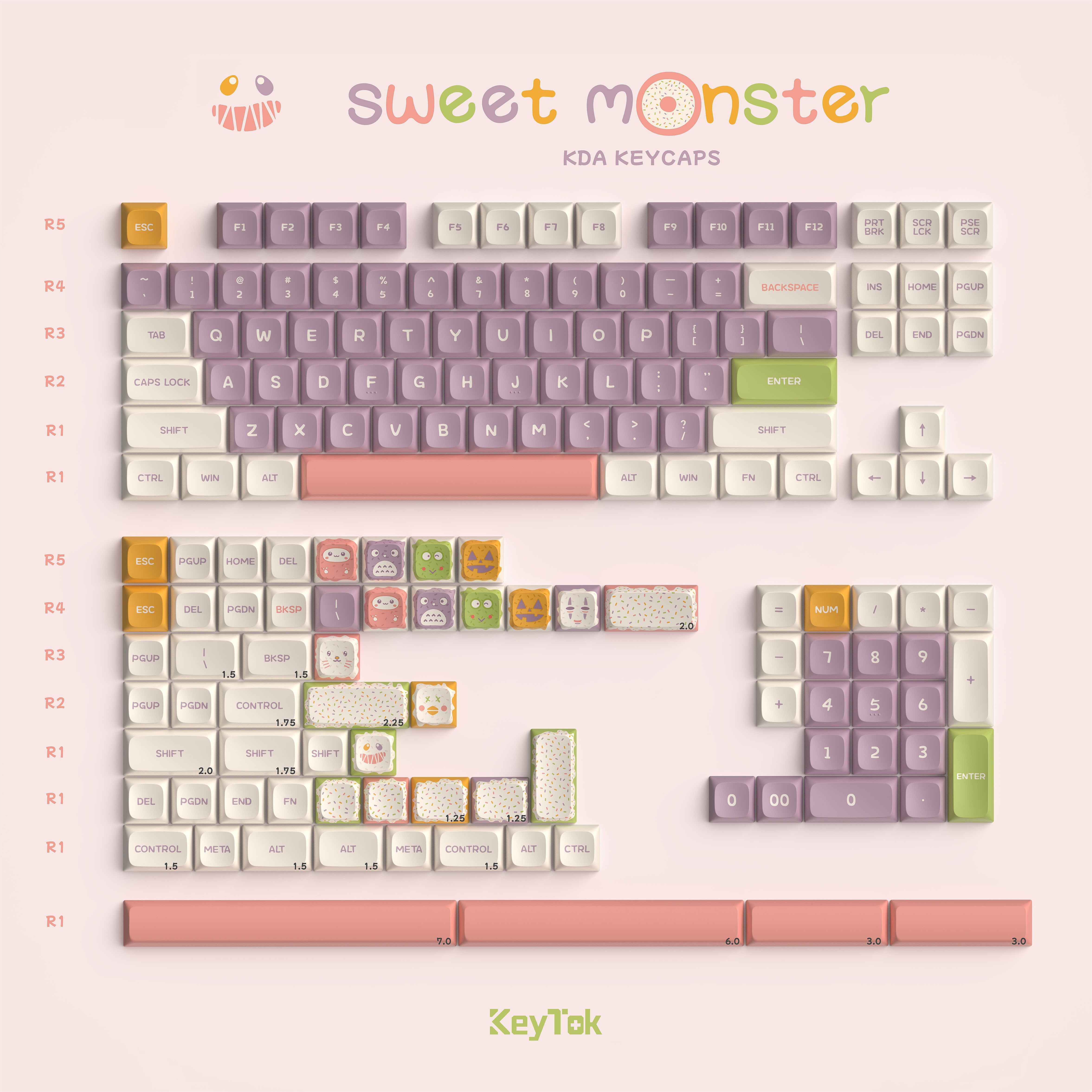 Keytok KDA Sweet Monster Dye-Sub PBT Keycaps 162pcs / Set