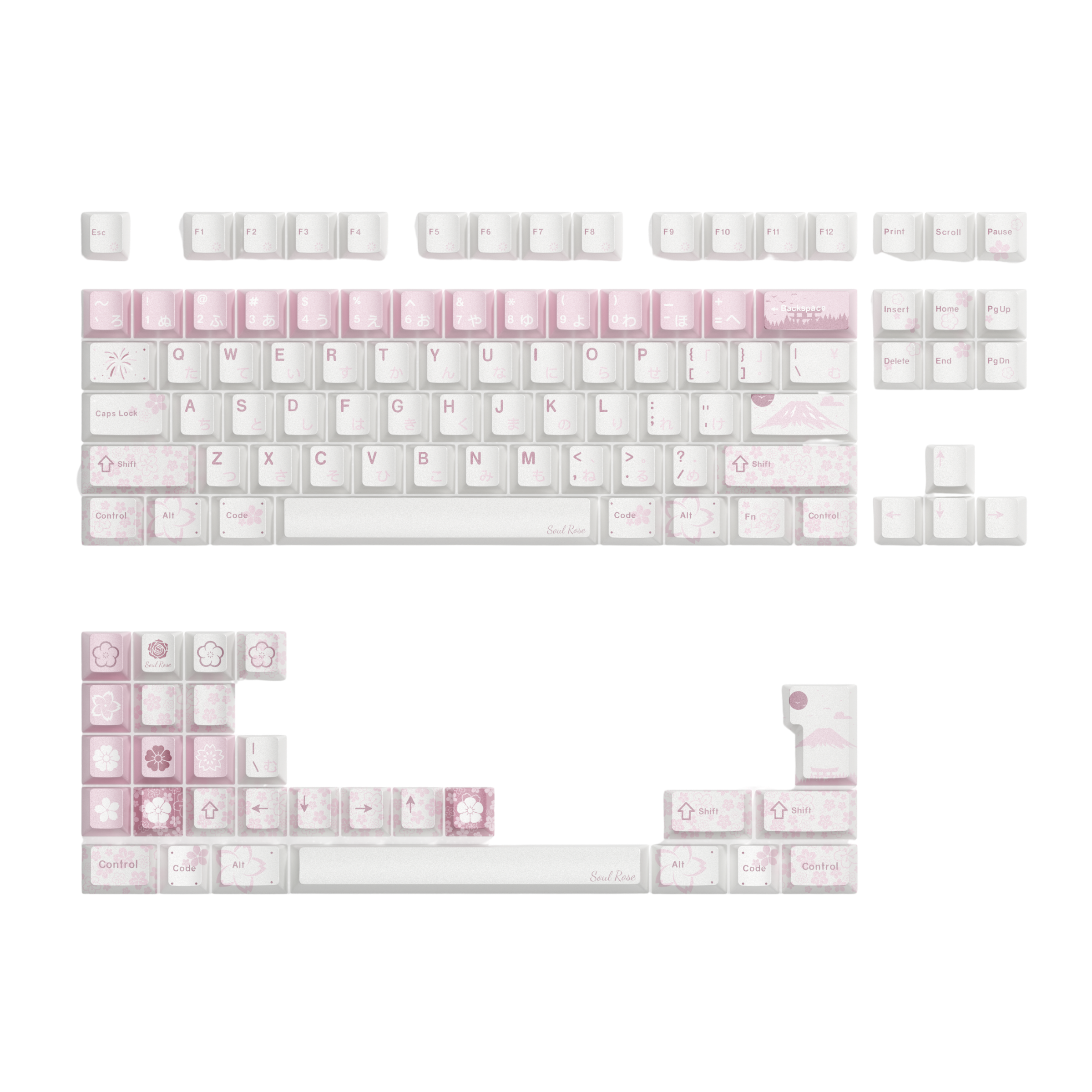 Soulrose Blessed Honor of White Sakura OEM Profile PBT+PC Keycaps with Special Pearlescent Coating