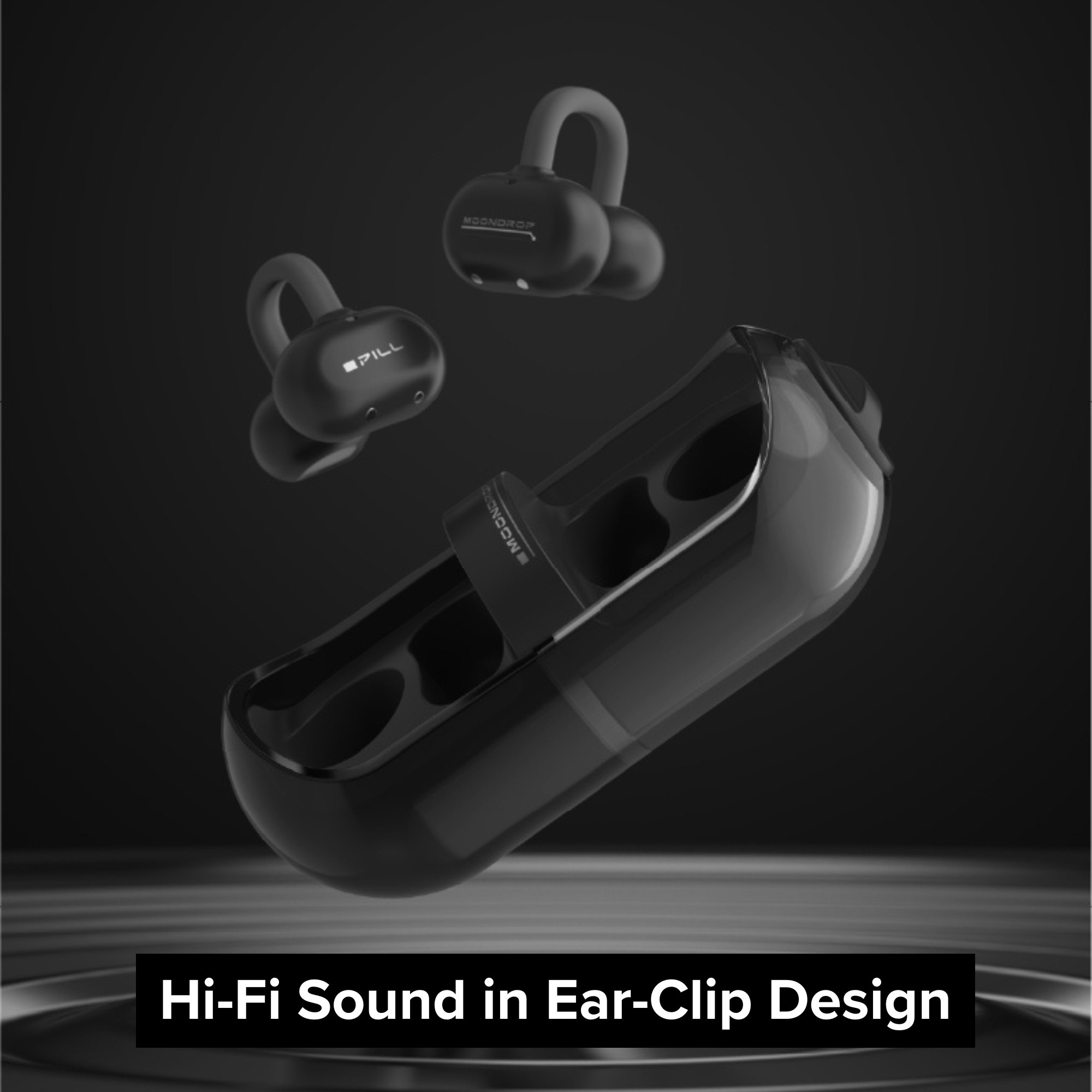 MOONDROP Pill OWS Open-Ear Wireless Earbuds Ear Clip Design with AI ENC & IPX4 Water Resistance (Black)