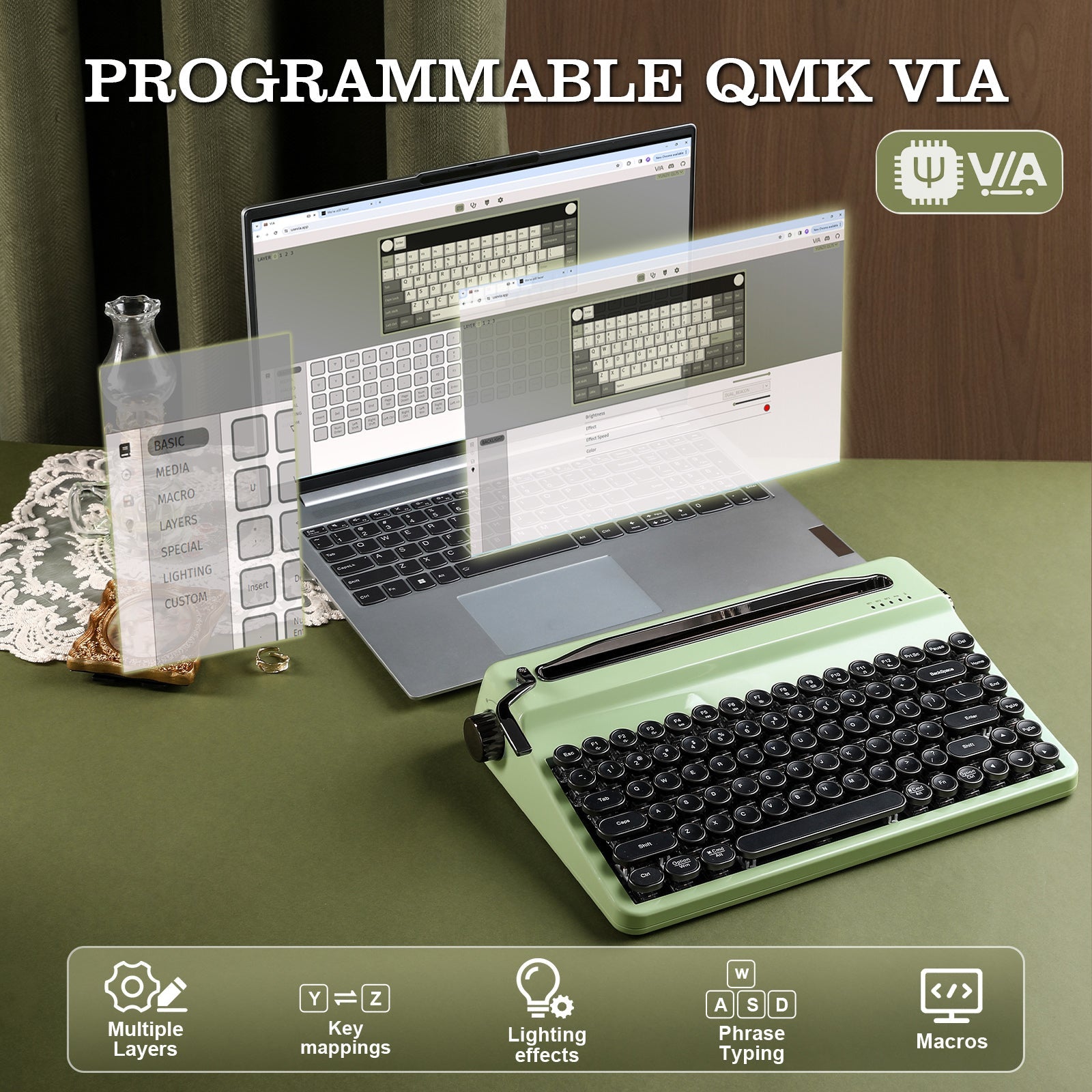 YUNZII QL75 Retro Typewriter QMK/VIA Wireless Mechanical Keyboard