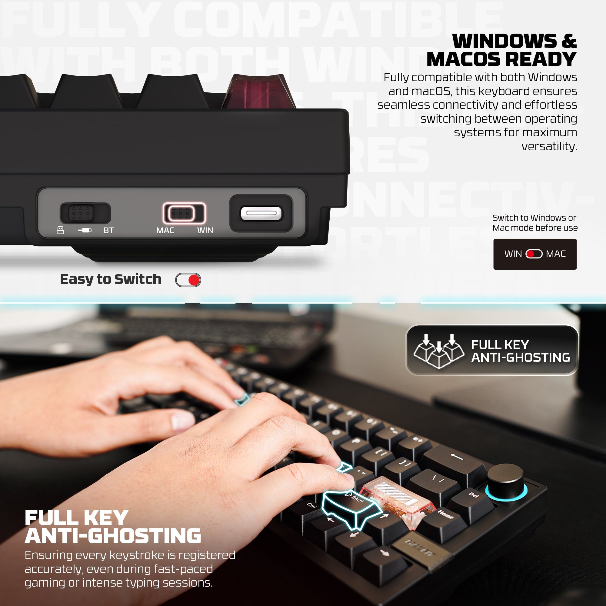 Fantech MAXFIT6 60% Hot-Swap QMK/VIA Wireless Mechanical Keyboard with Knob