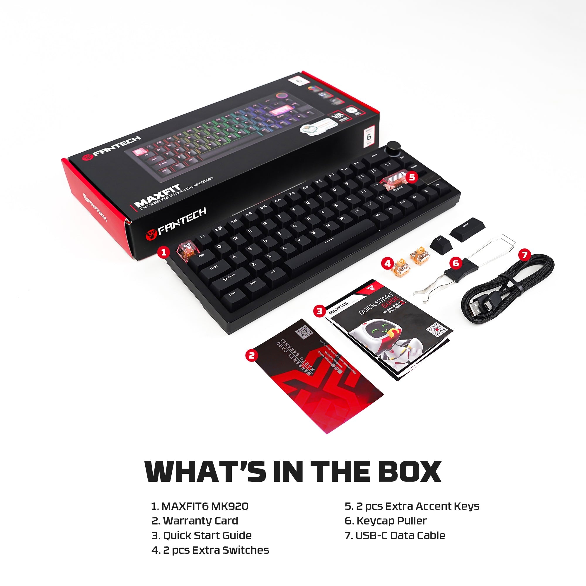 Fantech MAXFIT6 60% Hot-Swap QMK/VIA Wireless Mechanical Keyboard with Knob