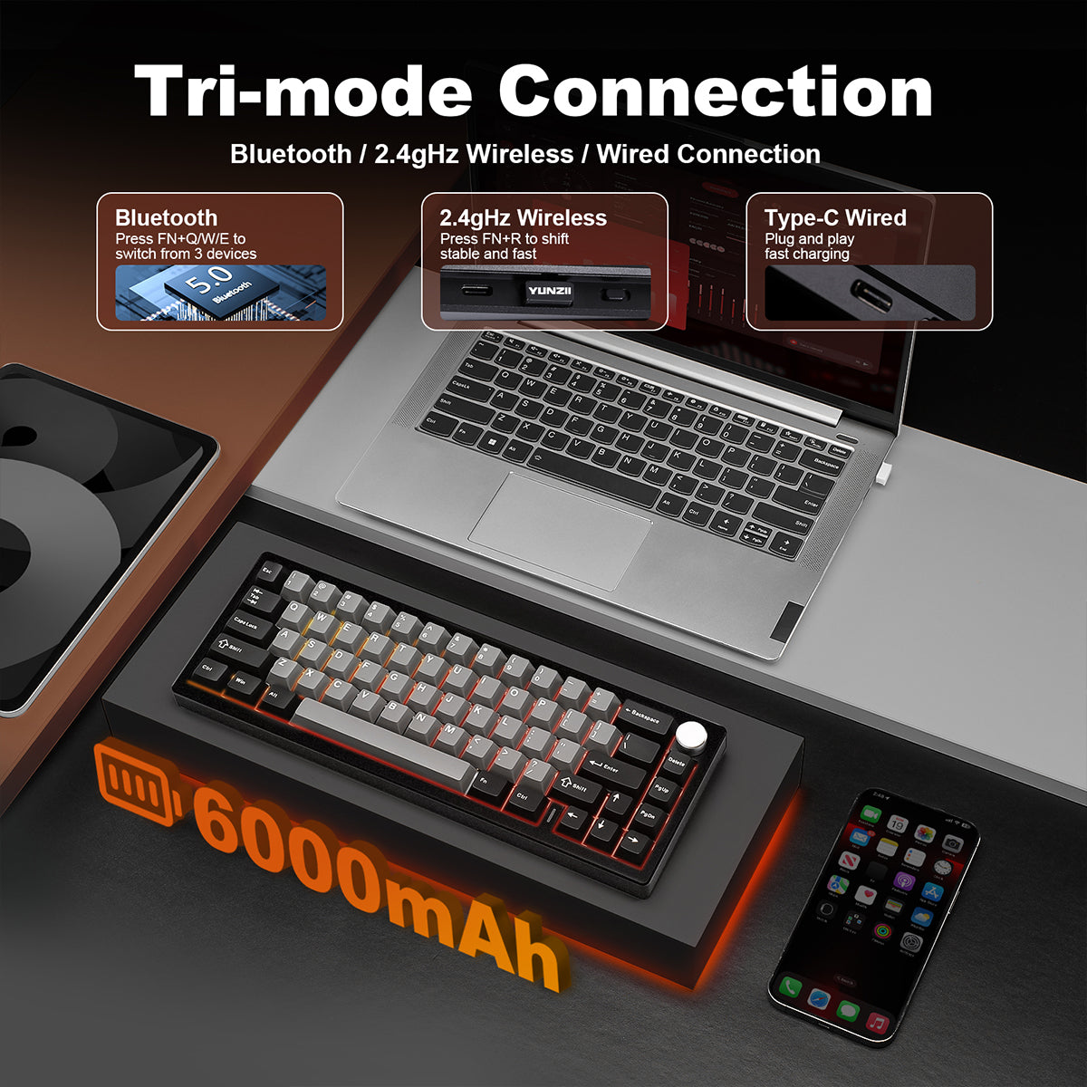 YUNZII AL68 QMK/VIA Tri-Mode Hot-Swap Wireless Mechanical Keyboard