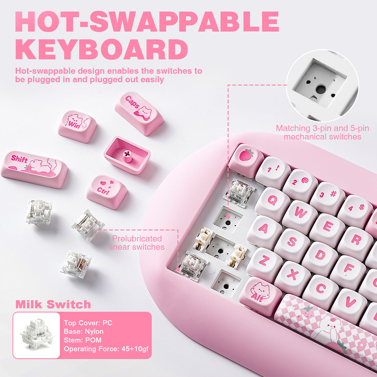 YUNZII C68 Meow Bluetooth Wireless Mechanical Cat Keyboard Milk Switch