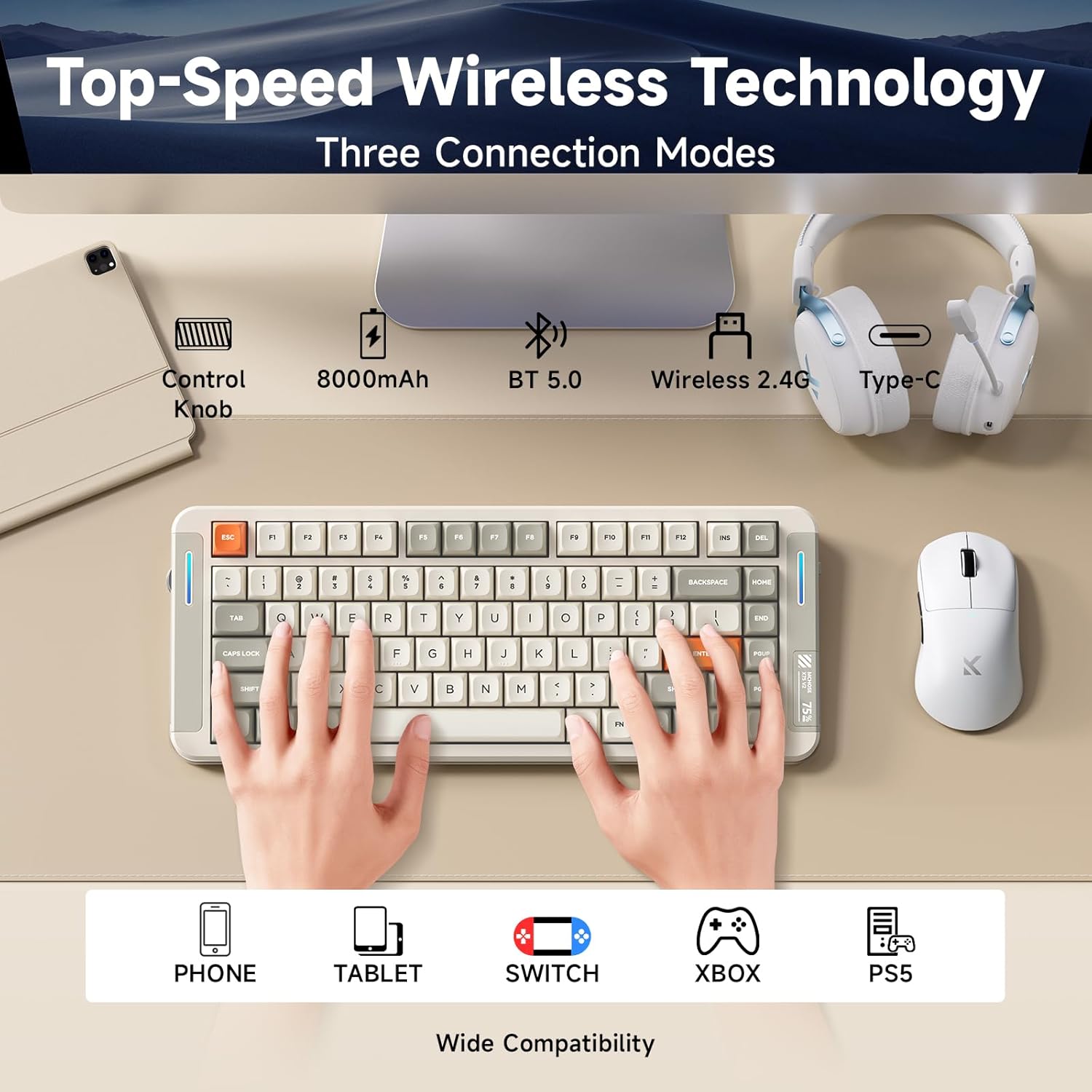 MCHOSE X75 V2 Gasket Mount 75% Layout Hot-Swap Wireless Mechanical Keyboard