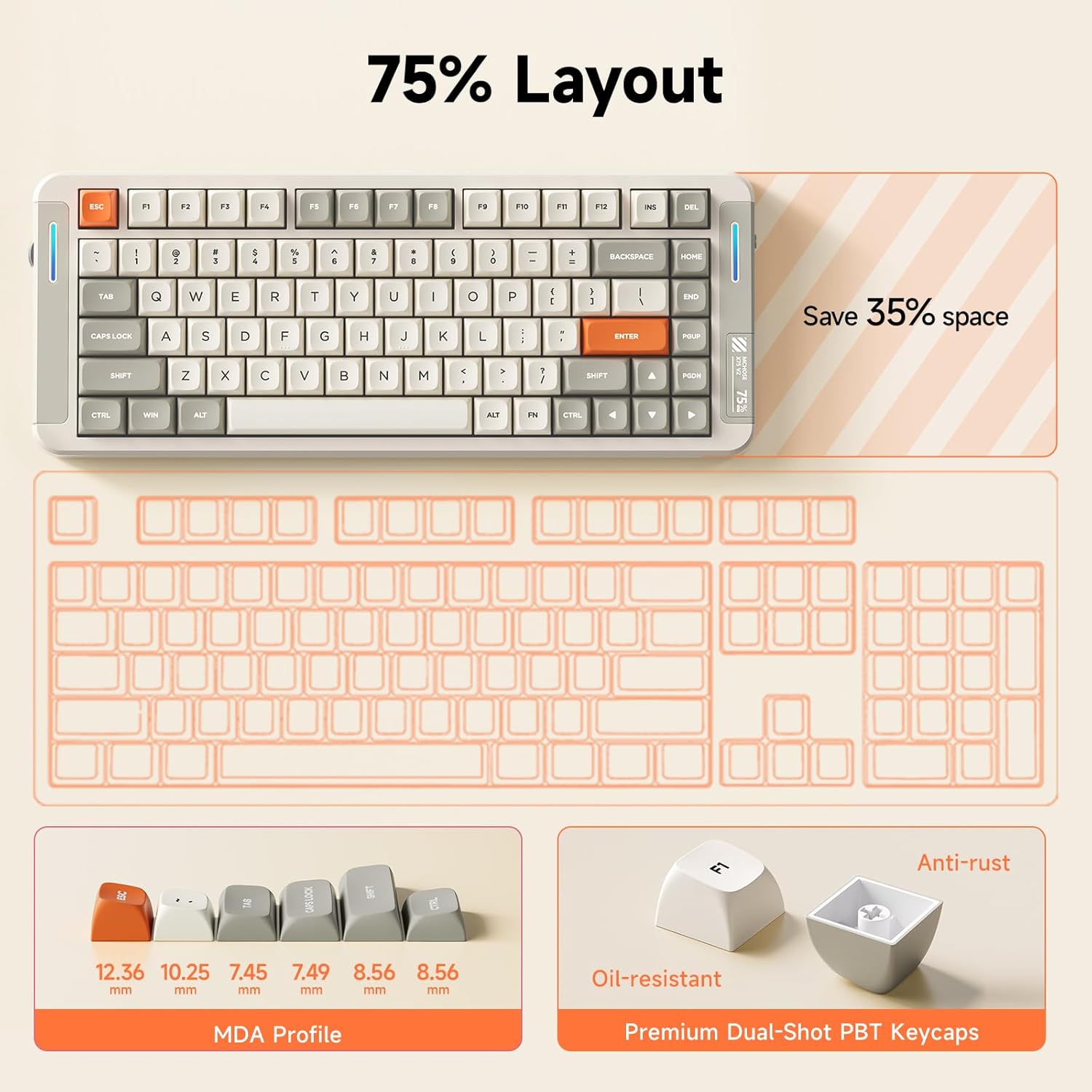 MCHOSE X75 V2 Gasket Mount 75% Layout Hot-Swap Wireless Mechanical Keyboard
