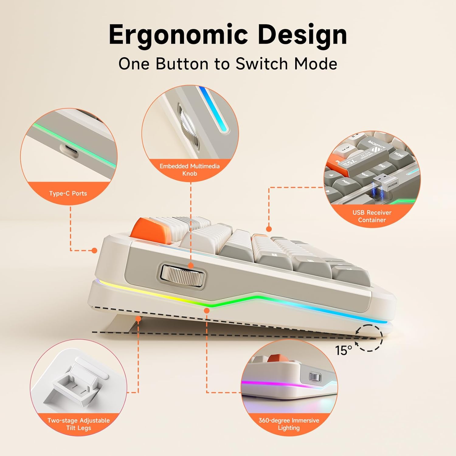 MCHOSE X75 V2 Gasket Mount 75% Layout Hot-Swap Wireless Mechanical Keyboard