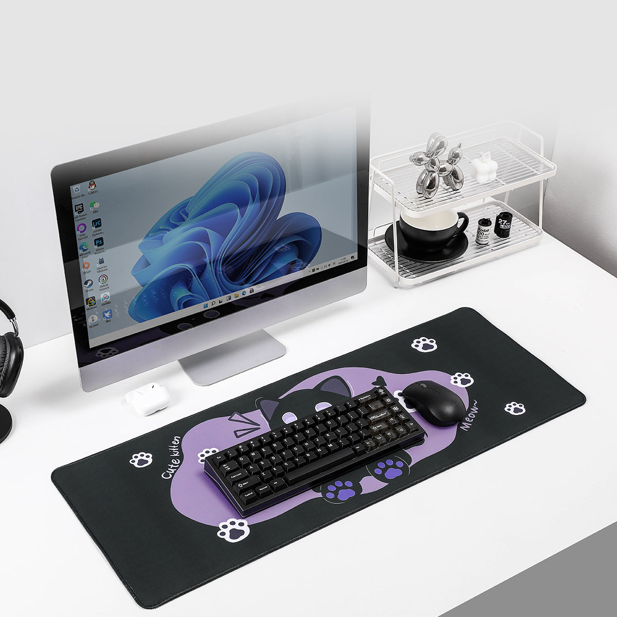 YUZNII Oversized Cartoon Kitten Desk Mat 800x300x3mm Mousepad