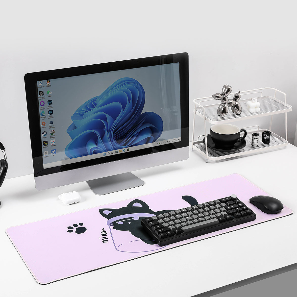 YUZNII Oversized Cartoon Kitten Desk Mat 800x300x3mm Mousepad