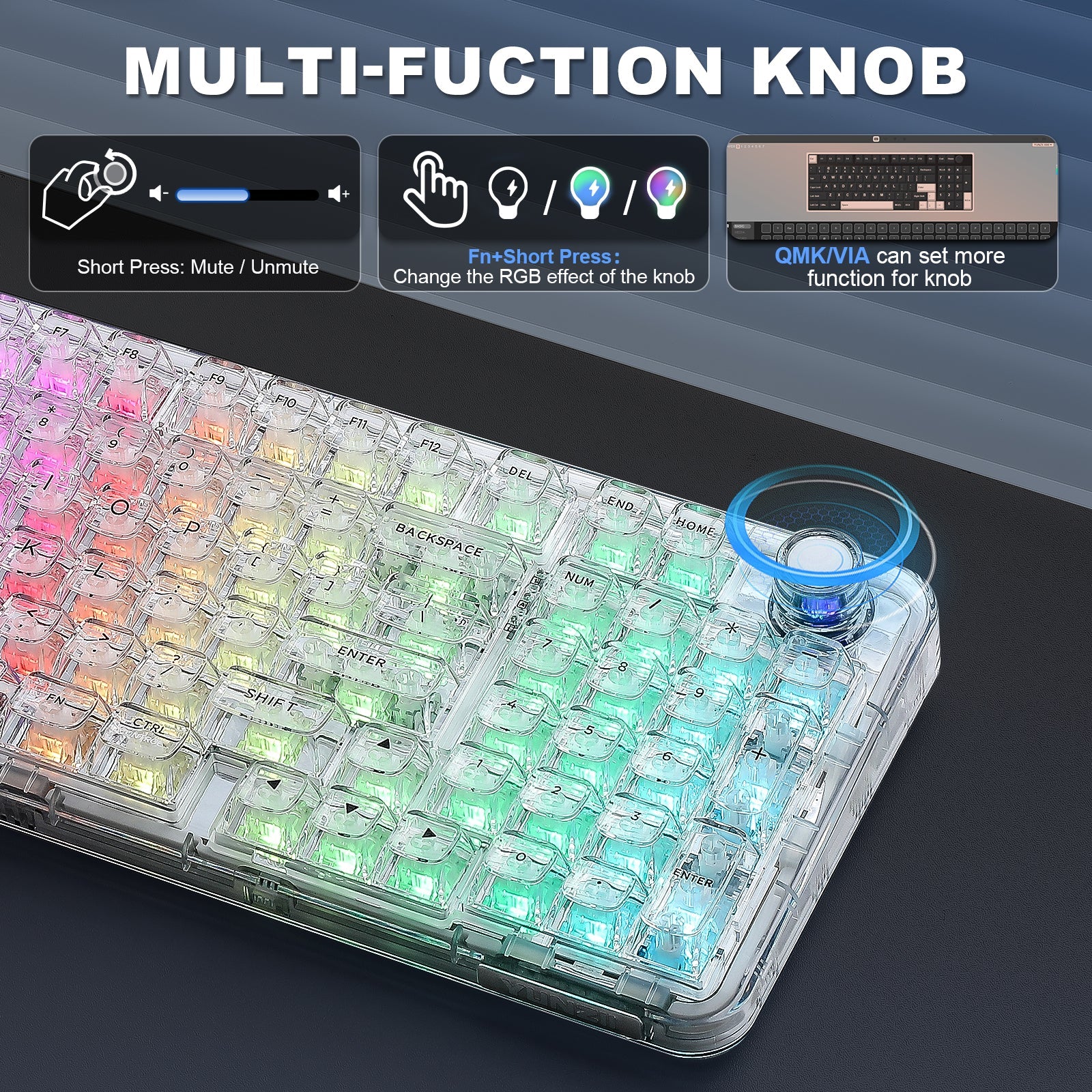 YUNZII X98 Transparent QMK/VIA Wireless Mechanical Keyboard