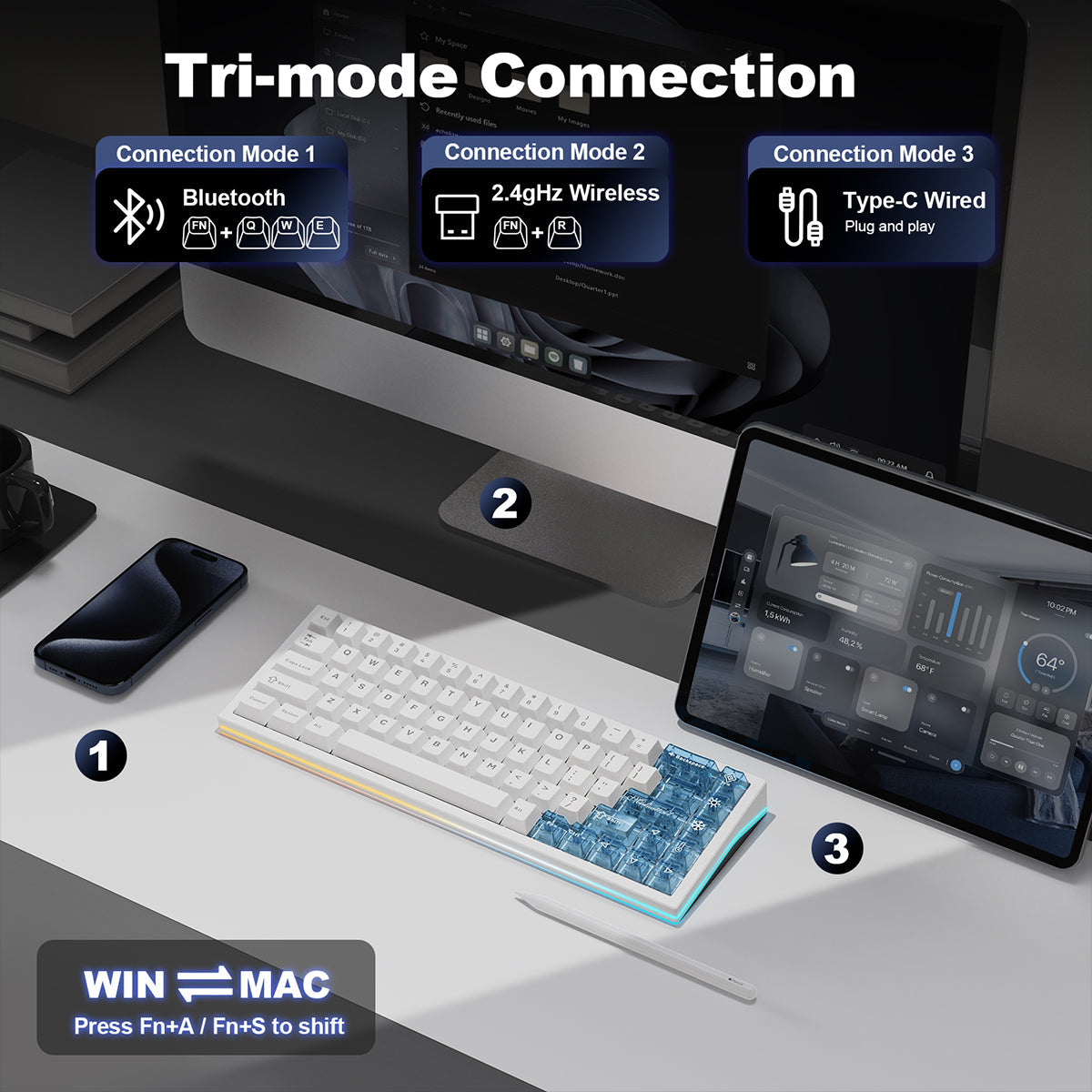 YUNZII AL65 QMK/VIA Hollow Gasket Wireless Mechanical Keyboard