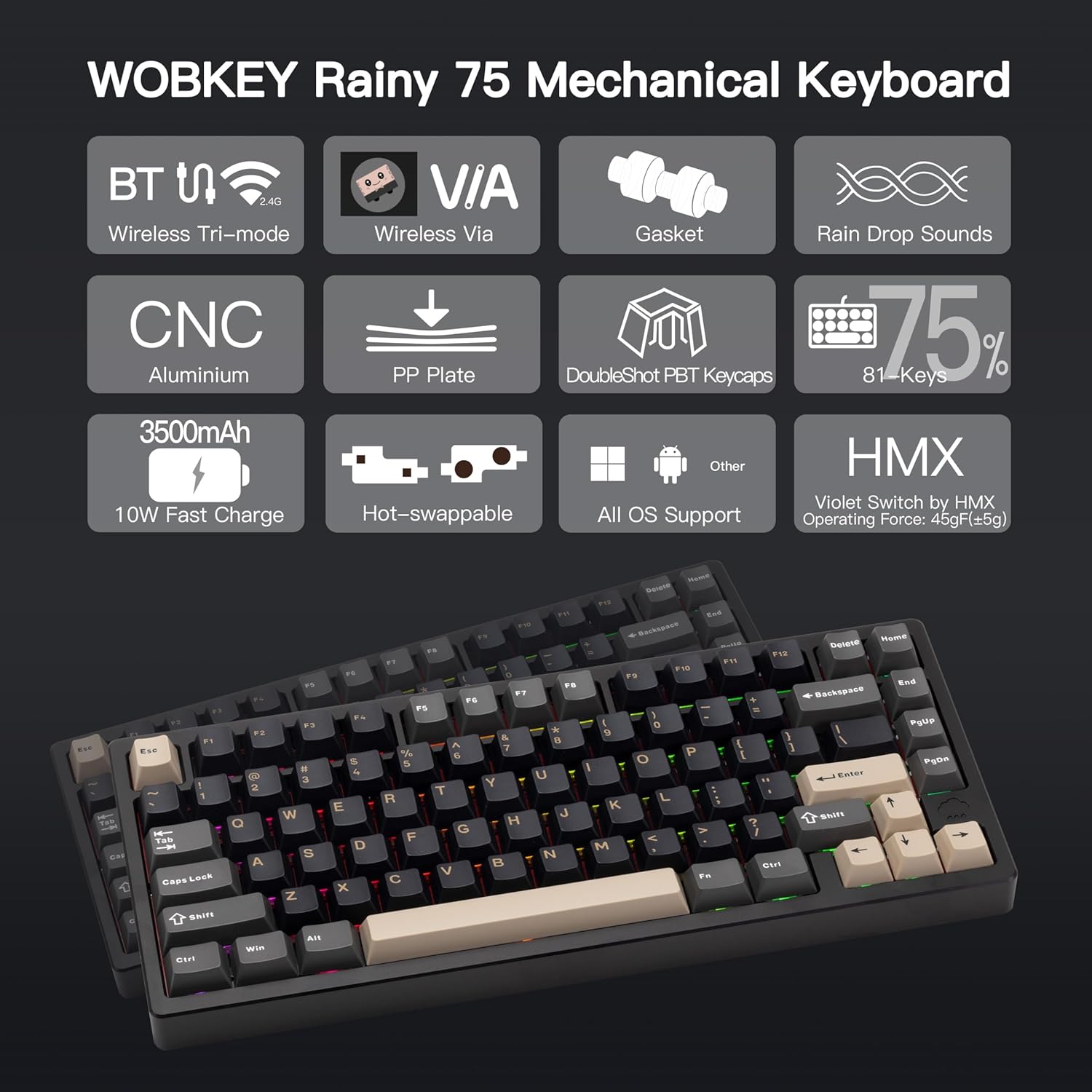 WOBKEY Rainy 75 Aluminum Wireless Mechanical Keyboard
