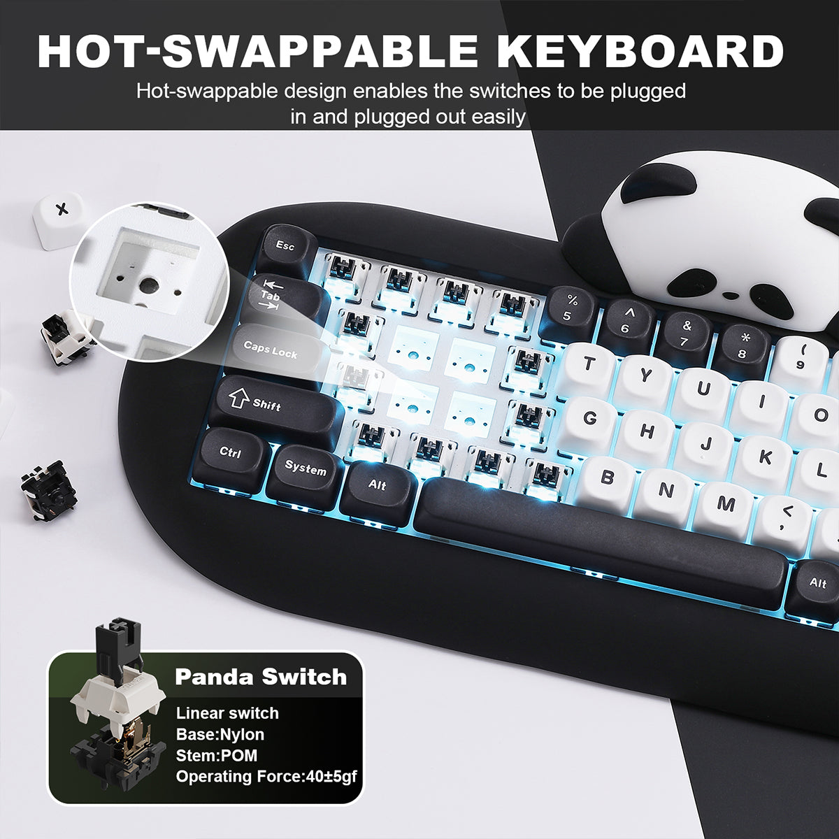 YUNZII C68 Panda Hot-Swap Wireless Mechanical Keyboard Panda Switch