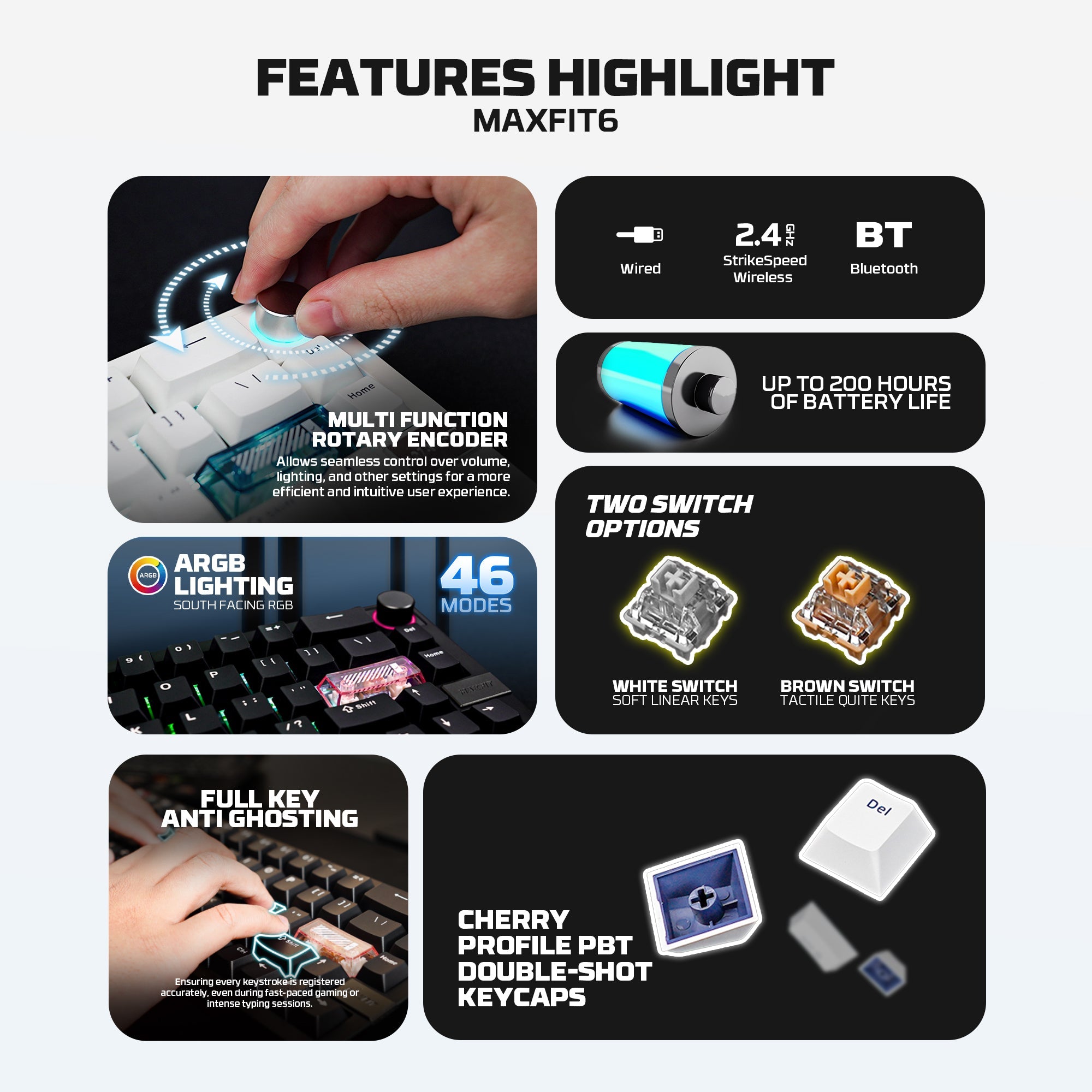 Fantech MAXFIT6 60% Hot-Swap QMK/VIA Wireless Mechanical Keyboard with Knob