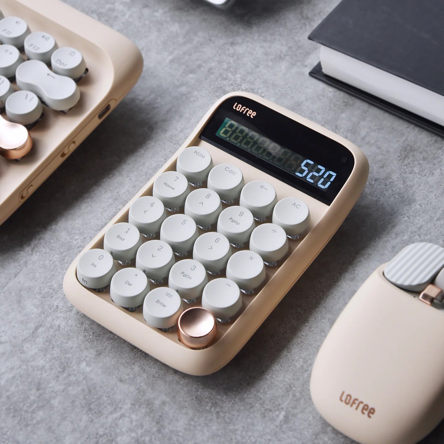 Lofree Bluetooth Dual-Mode Number Pad & Calculator (Blue Switch) - Milk Tea