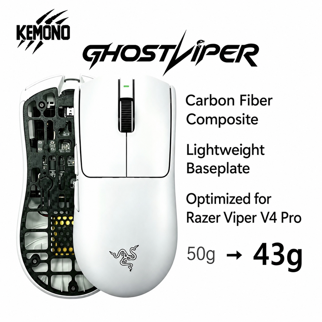 Kemono Studio Shadow Panther Mid - Ultra - Light Mod Base Shell for Razer Viper V4 Pro（Tools Included，No Battery）