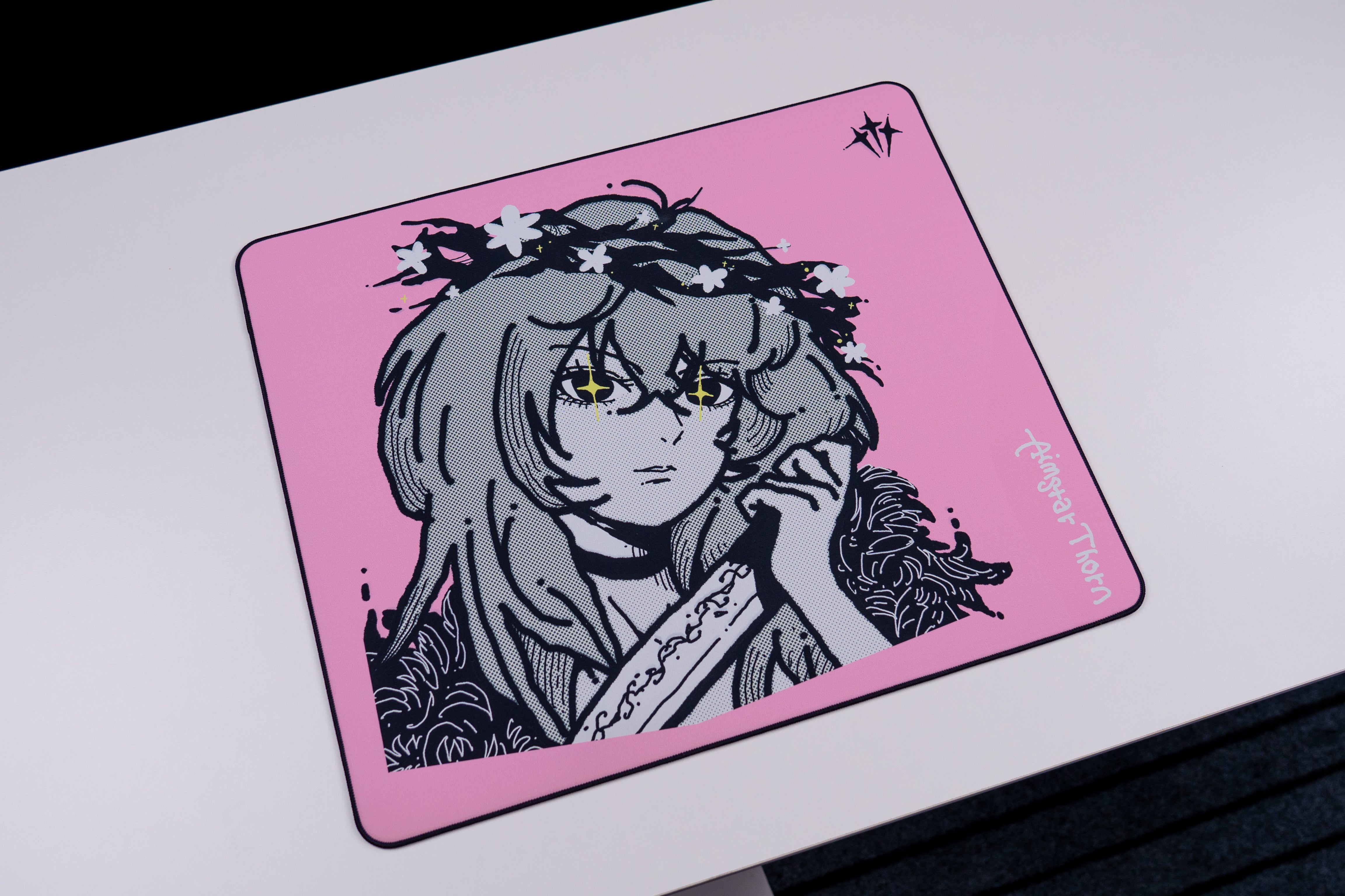 AimStar Pink Thorn Mousepad – 490mm420mm4mm Carbon Fiber Pattern Gaming Mouse Pad for Esports & PC Gamers