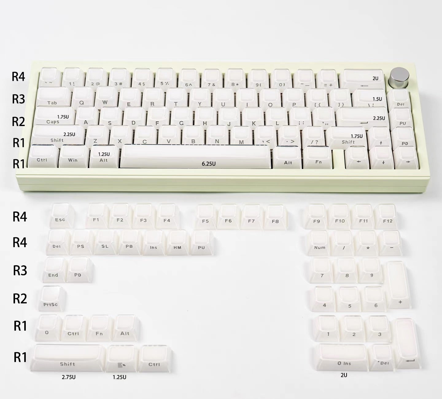 White Crystal Jelly OEM Profile Double-Shot PC Keycaps