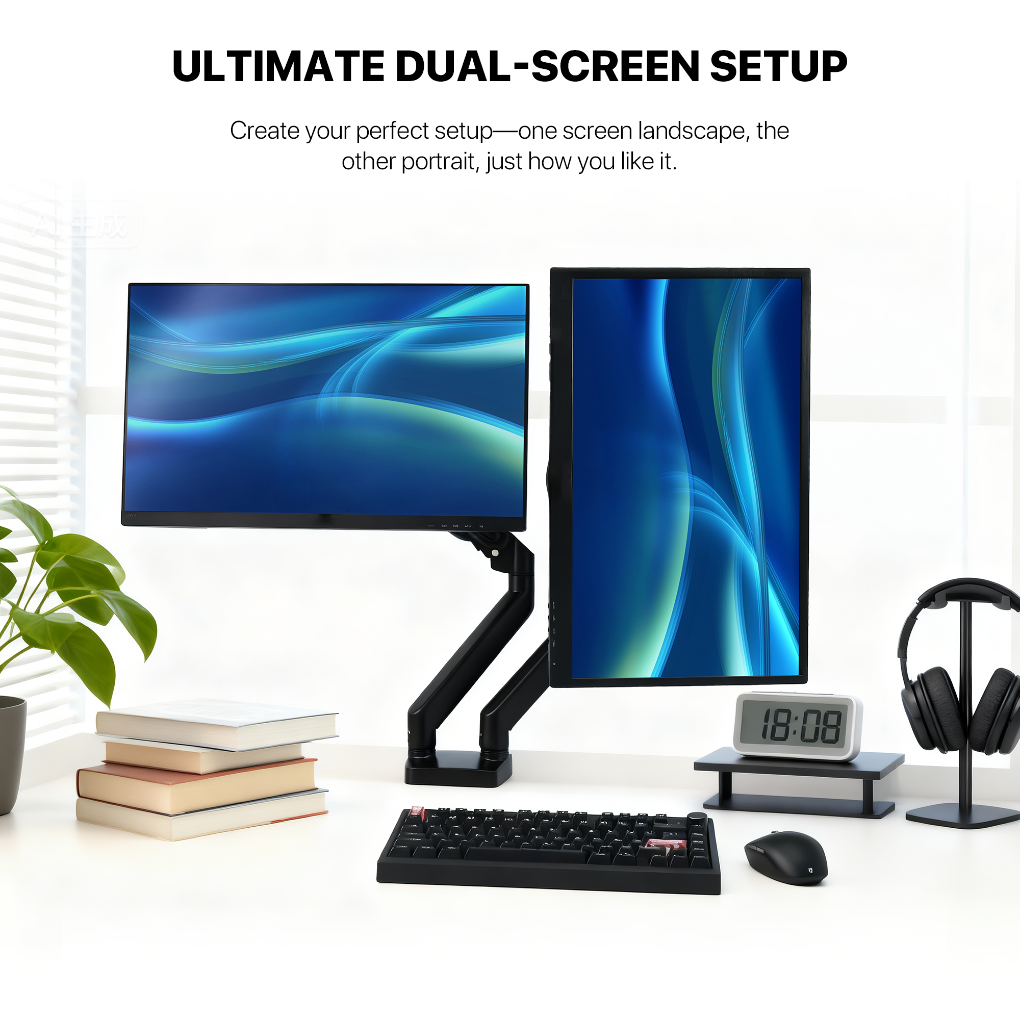 WorkStation MBD01 Dual-Arm Monitor Bracket 90 degree tilt for 13" to 32" Screen